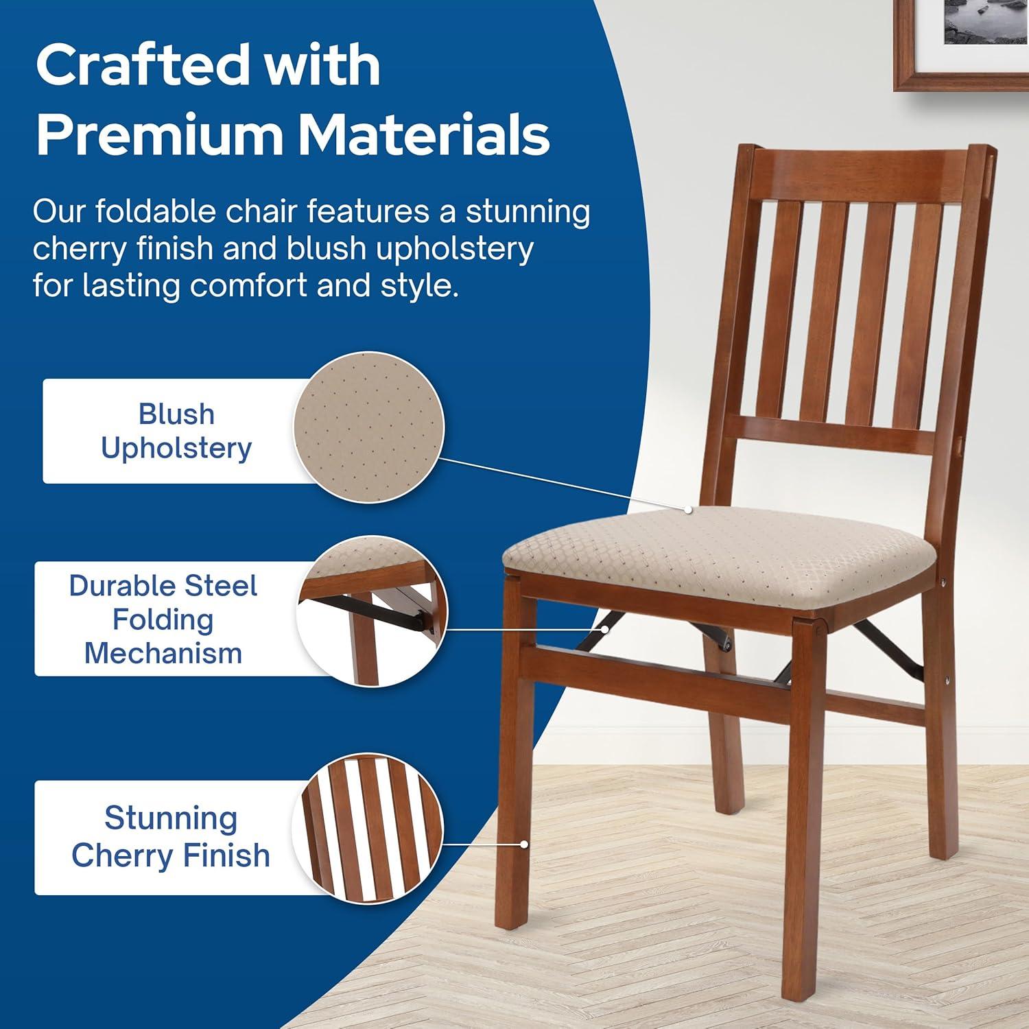 Stakmore Arts and Craft Hardwood Adult Folding Chair with Blush Upholstery - Light Cherry Frame