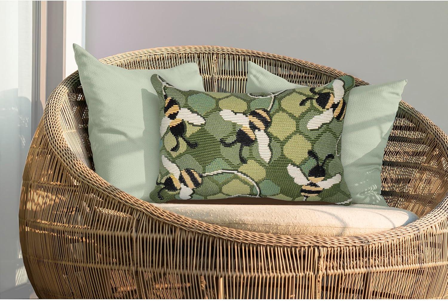 Green Bee Pattern Indoor/Outdoor Lumbar Pillow