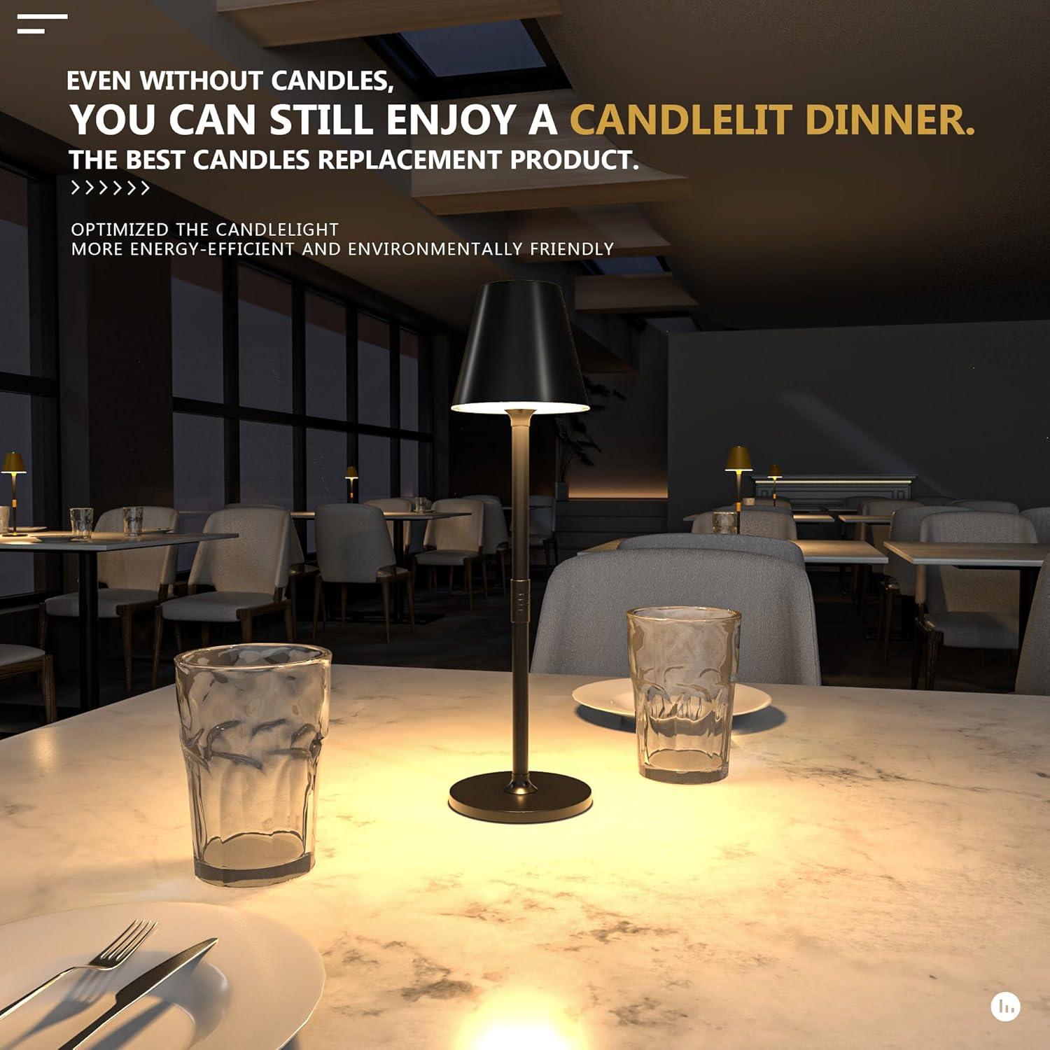 Modern LED Cordless Table Lamp, 4000mAh Rechargeable Battery, 3 Level Brightness Night Light, Metal Shell, Minimalist Design, for Couples Dinner/Coffee Table/Restaurant/Bedroom, Black