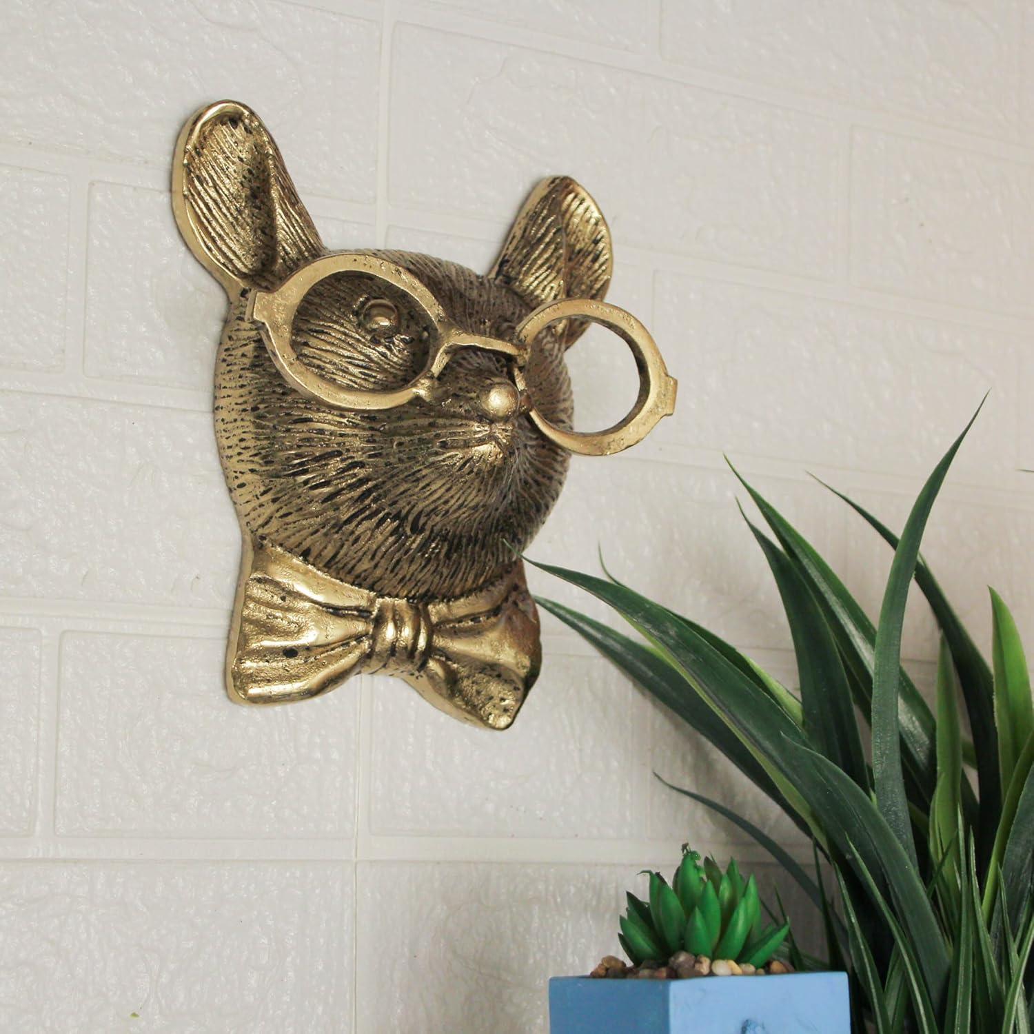 Things2Die4 Gold Mouse Head Wall Hanging with Spectacles – Quirky Cast Aluminum Wall Decor - Gold