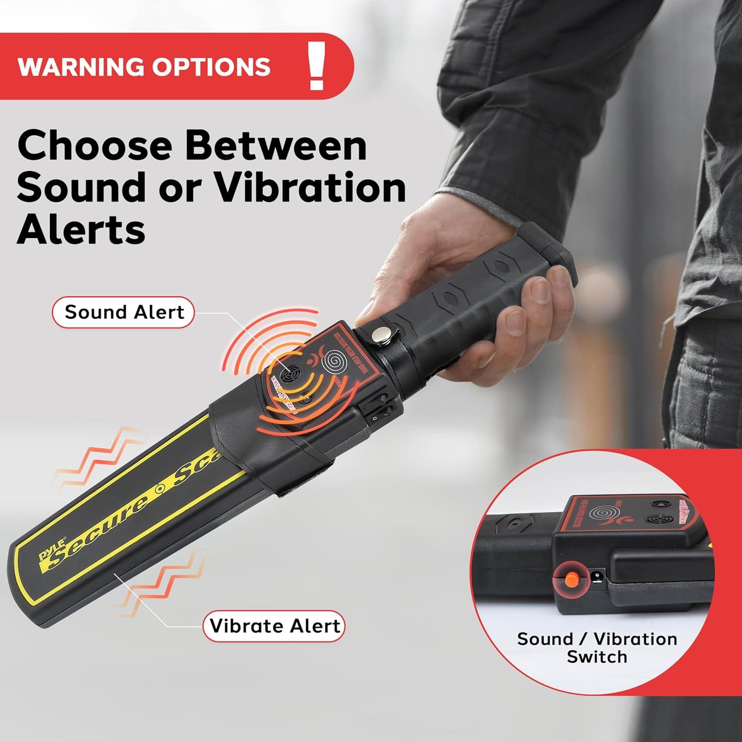 PYLE Handheld Metal Detector Security Wand - Portable Battery Operated Super Security Scanner w/ Adjustable Sensitivity, Sound Vibration Alerts, Detects Weapons, Knives & Other Metal Objects - PMD38