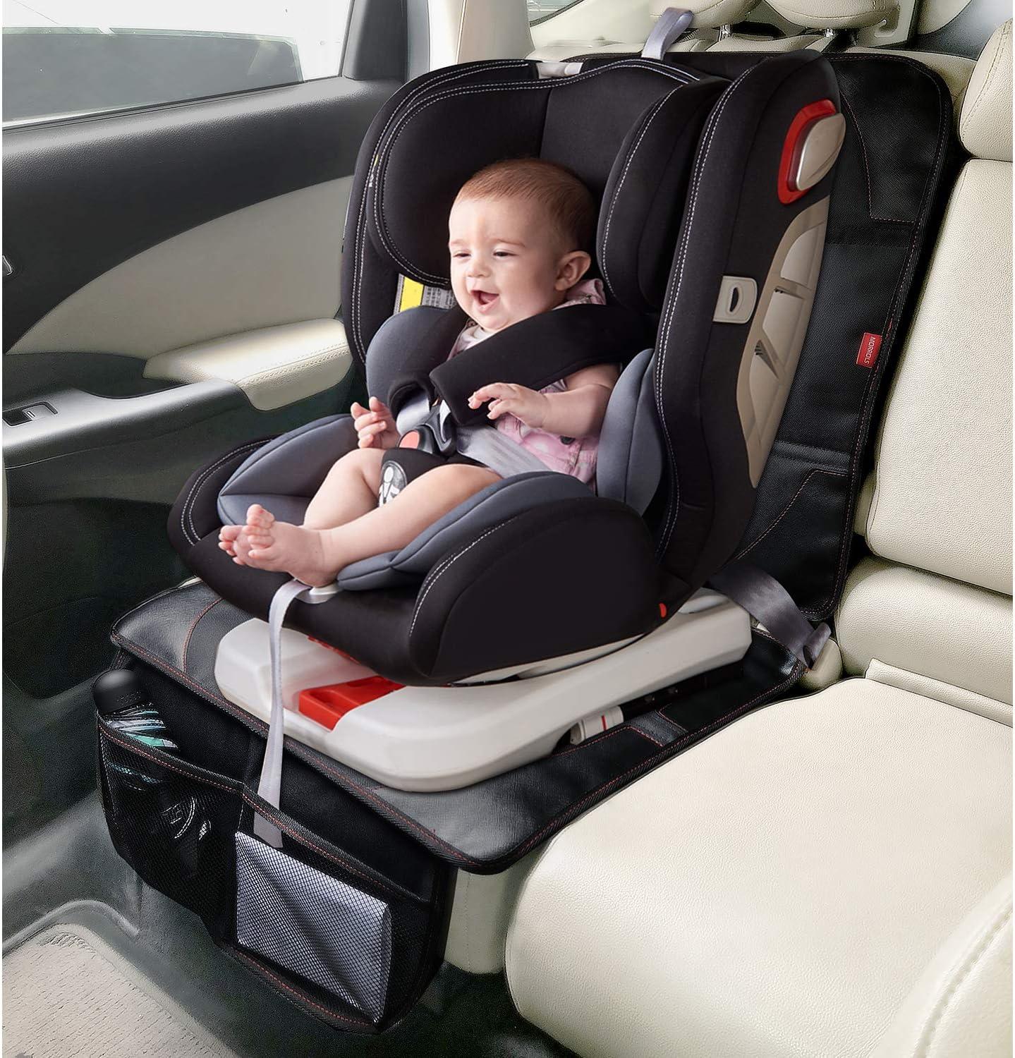 MORROLS Car Seat Protector, 1 Pack Seat Protector Carseat with Thickest Padding, Baby/Pets Car Seat Protector for Child Car Seat-Mesh Pockets-Waterproof-Universal Size(Black)