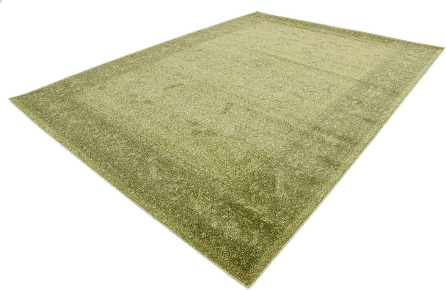 Green Floral Synthetic Rectangular Area Rug with Border Embellishment