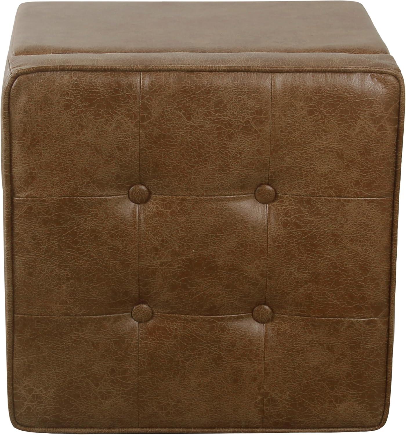 Square Tufted Faux Leather Storage Ottoman Brown - HomePop