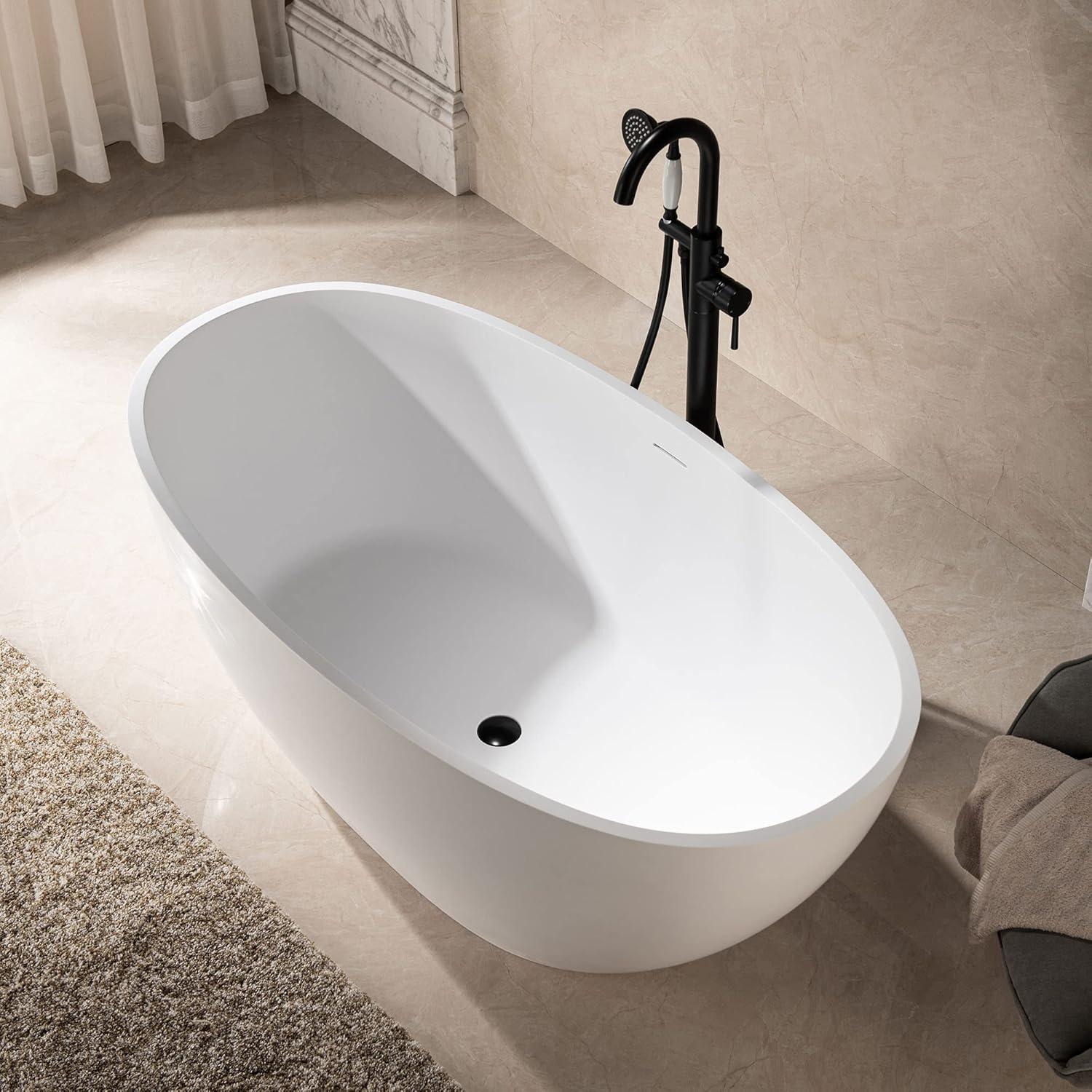 59'' Matte White Acrylic Freestanding Oval Bathtub