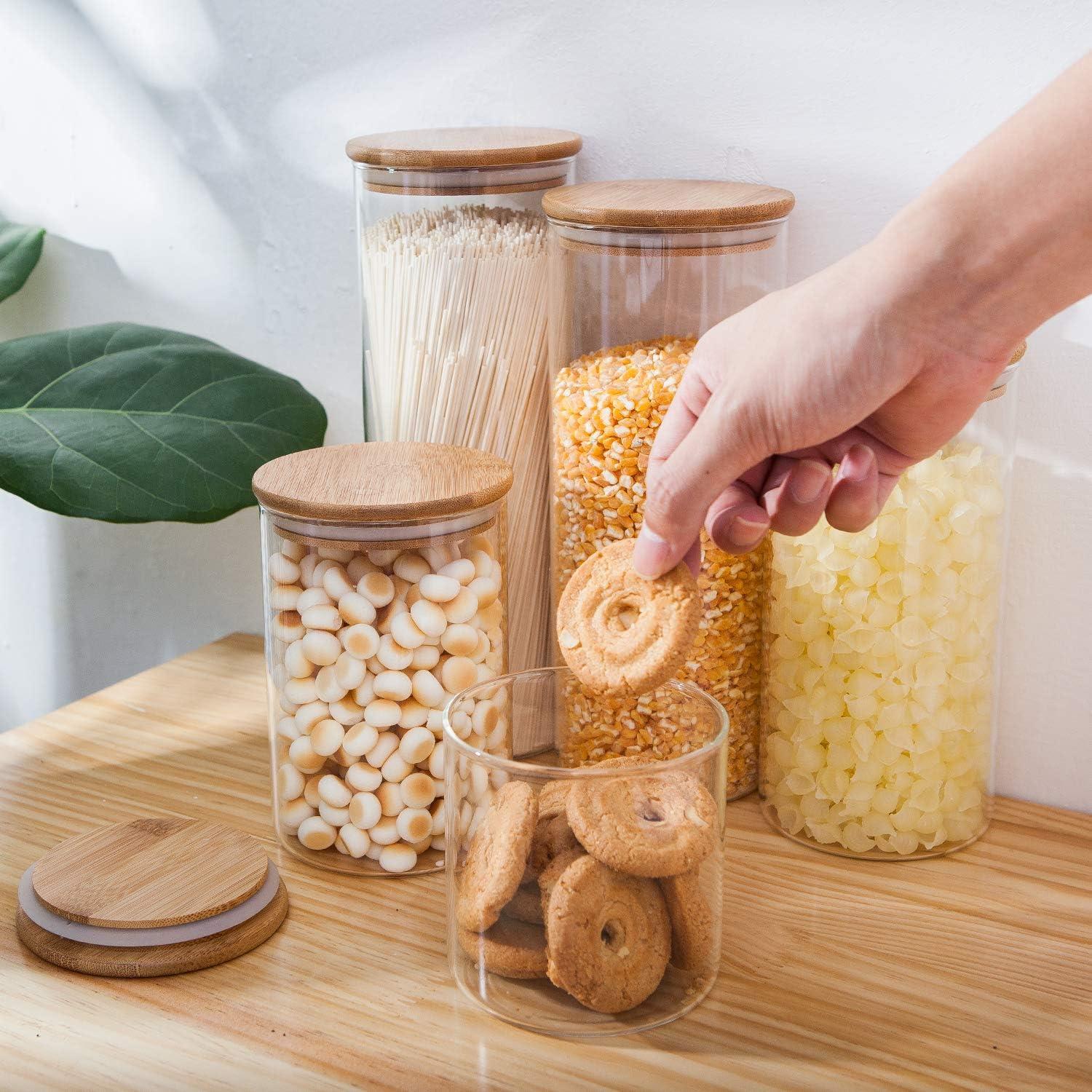 Clear Glass Food Storage Jars with Bamboo Lids, Set of 5