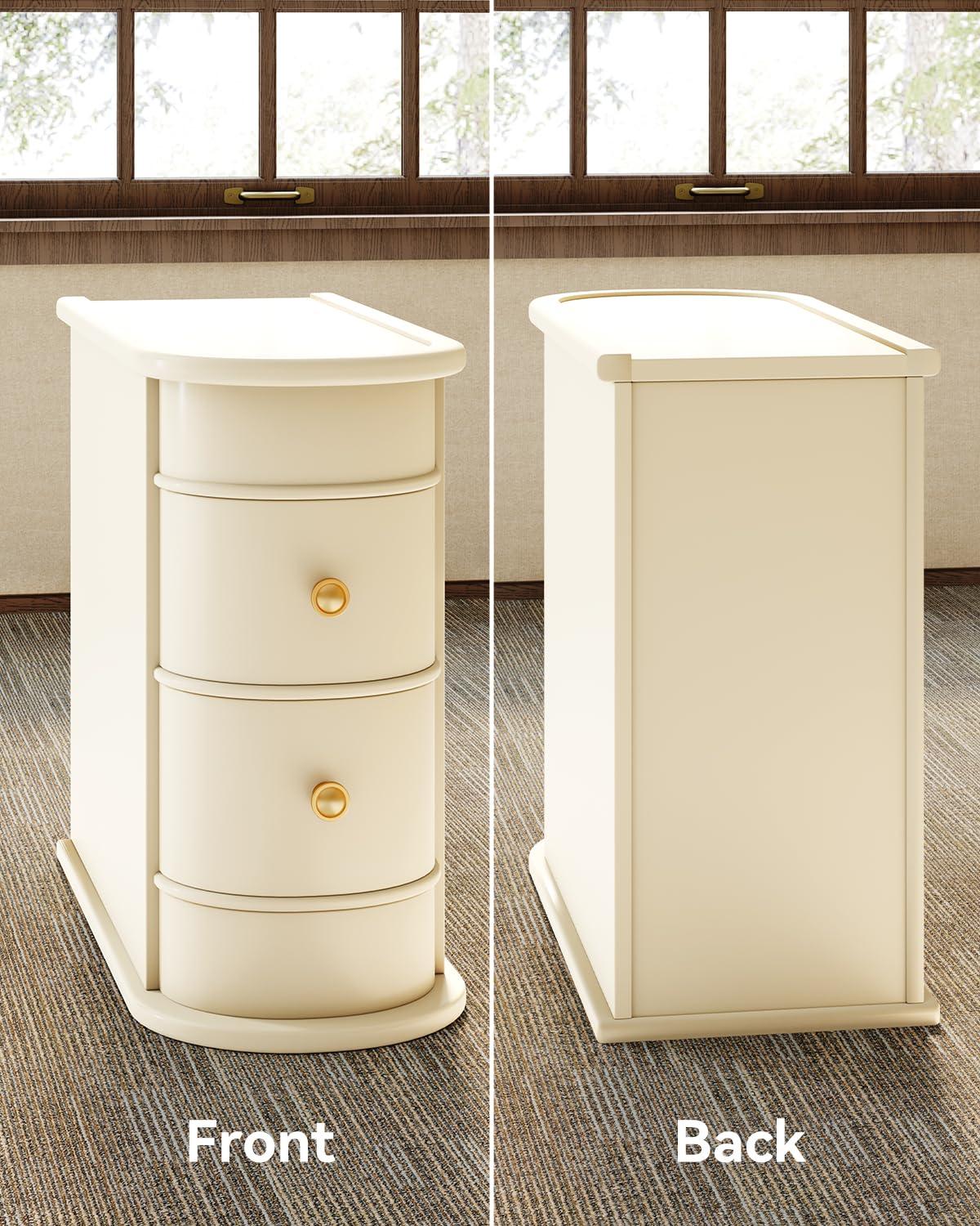 Hommoo Wood Narrow Nightstand with 2 Drawers Off-White