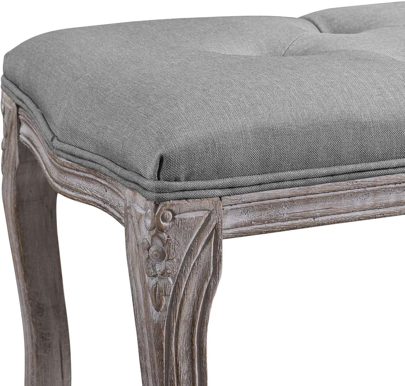 Modway Regal Vintage French Upholstered Fabric Bench in Light Gray