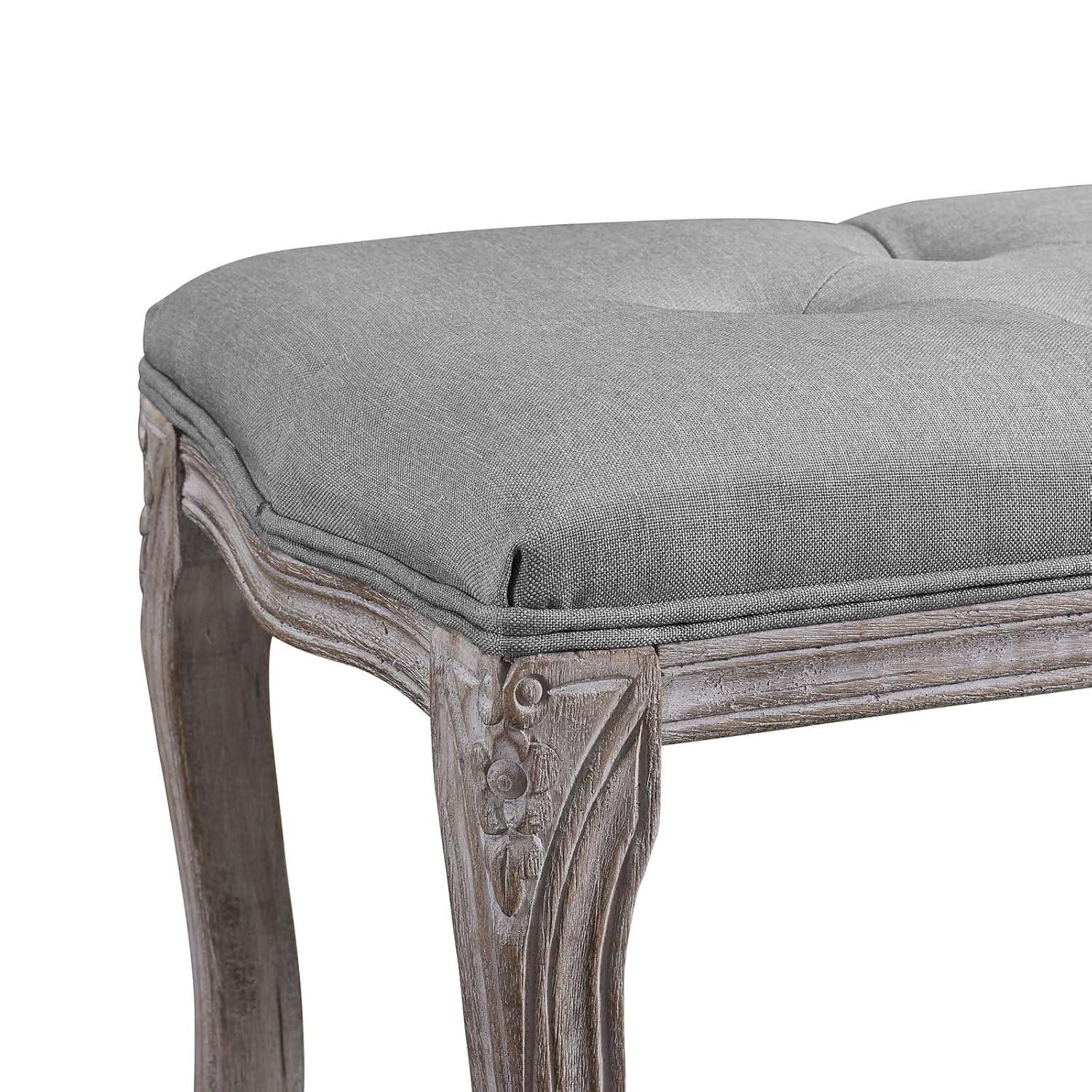 Ergode Regal Vintage French Upholstered Fabric Bench - Light Gray