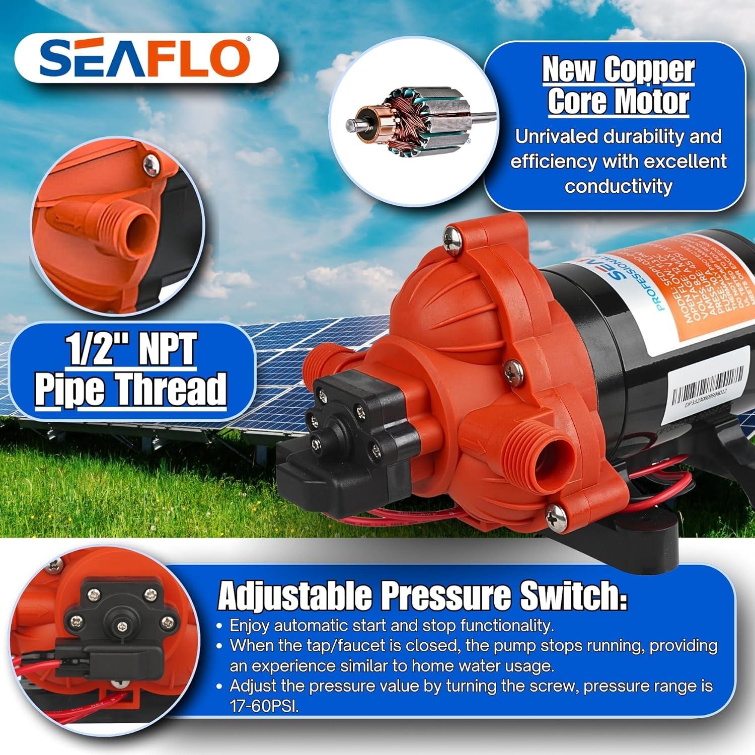 SEAFLO 123ABC, 3.0A, 12V, Orange and White, Diaphragm Self Priming Water Transfer Pump, 3.0 GPM