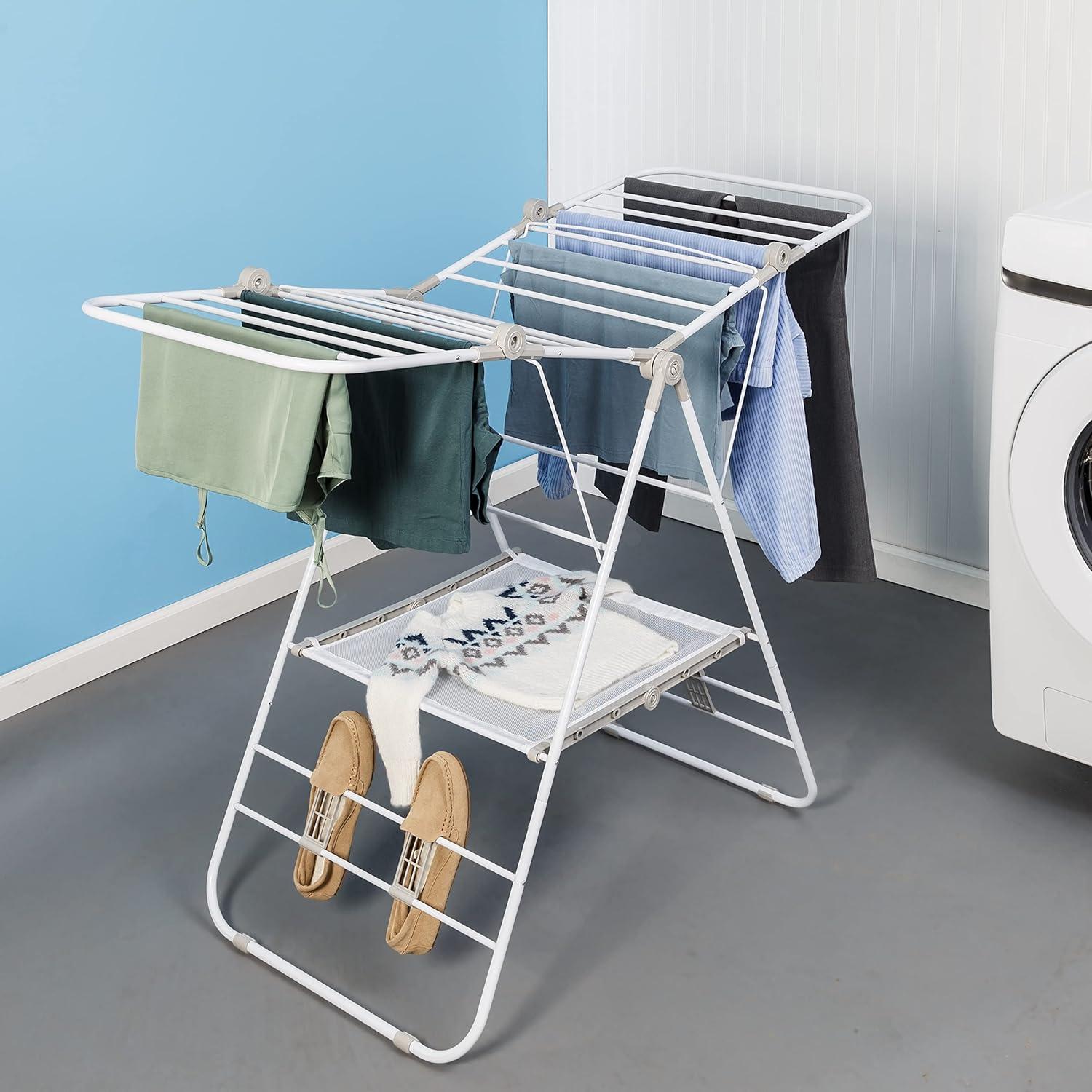 Large White Expandable Folding Gullwing Clothes Drying Rack