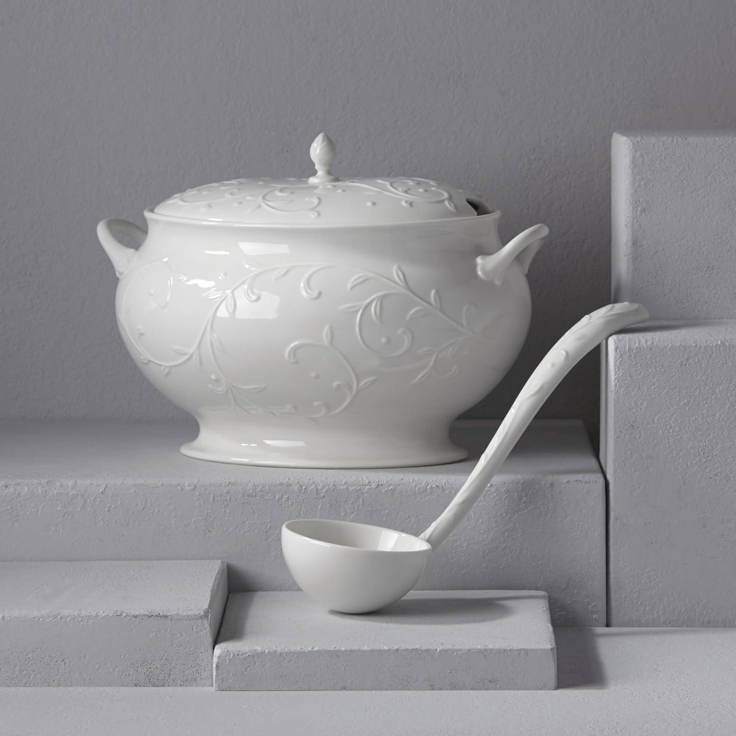 White Porcelain Soup Tureen with Ladle and Lid