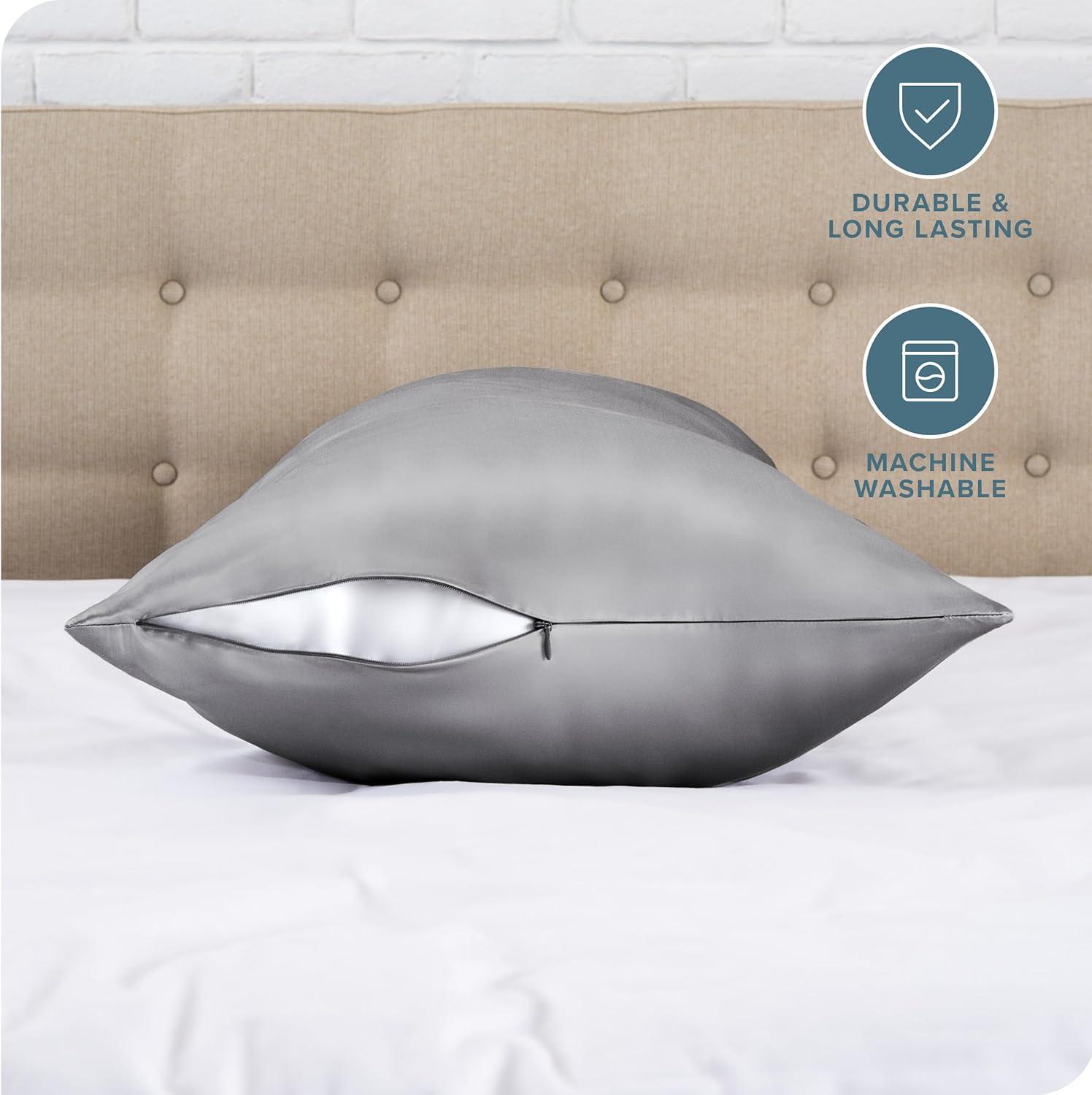 1 Pc Body - Zipper Grey Satin Pillowcase by Bare Home