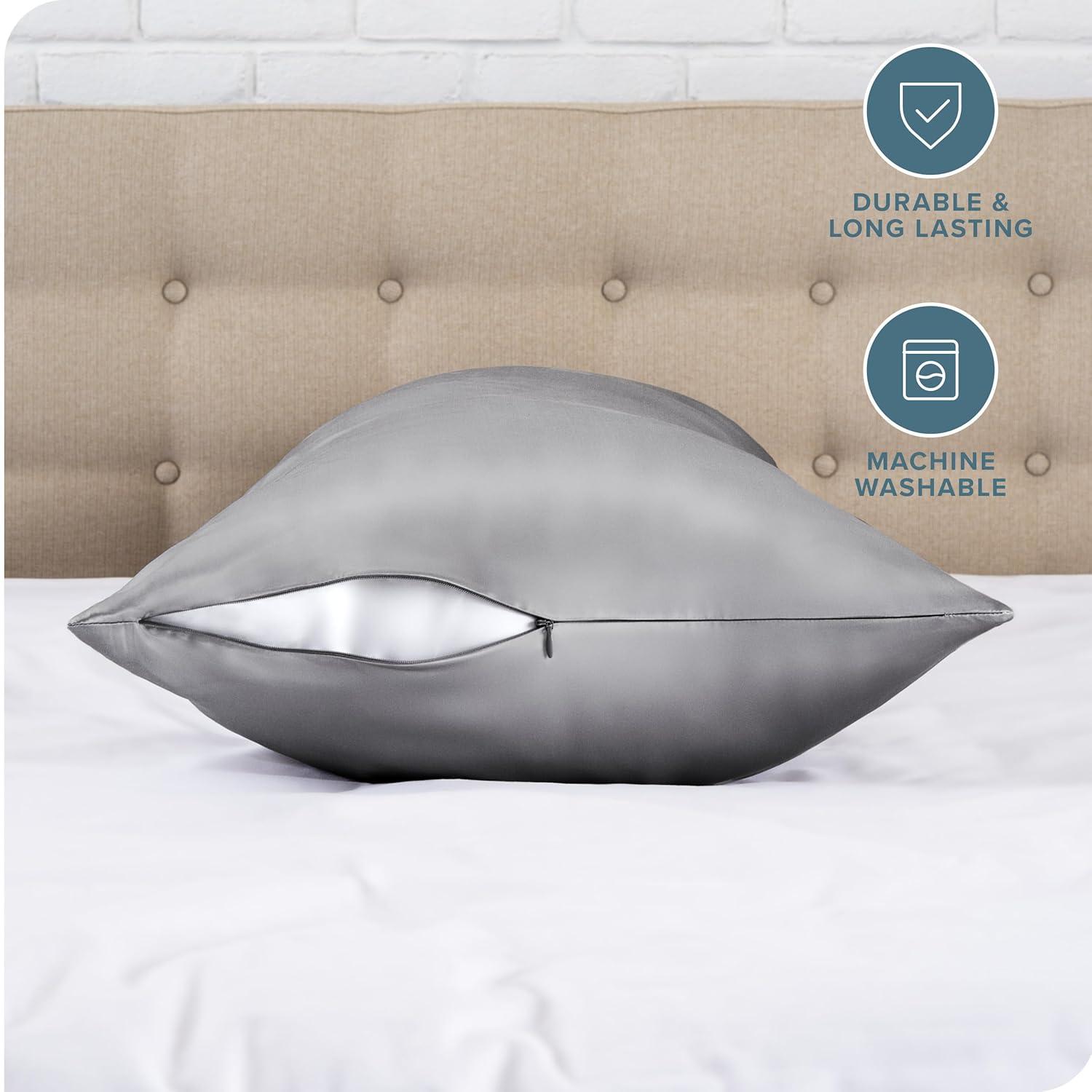 1 Pc Body - Zipper Grey Satin Pillowcase by Bare Home