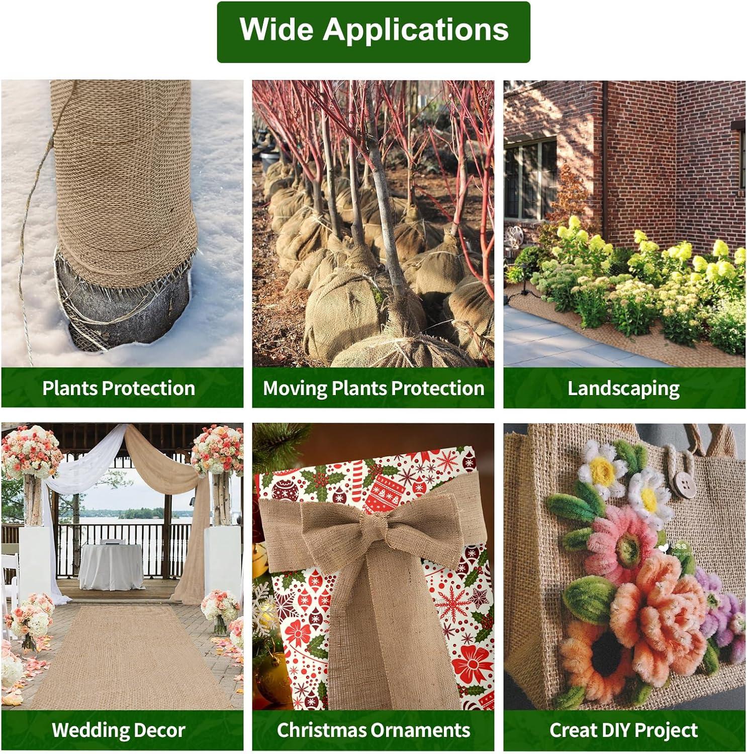 40 in. x 15 ft. Gardening Burlap Roll - Natural Burlap Fabric for Weed Barrier, Tree Wrap Burlap, Rustic Party Decor