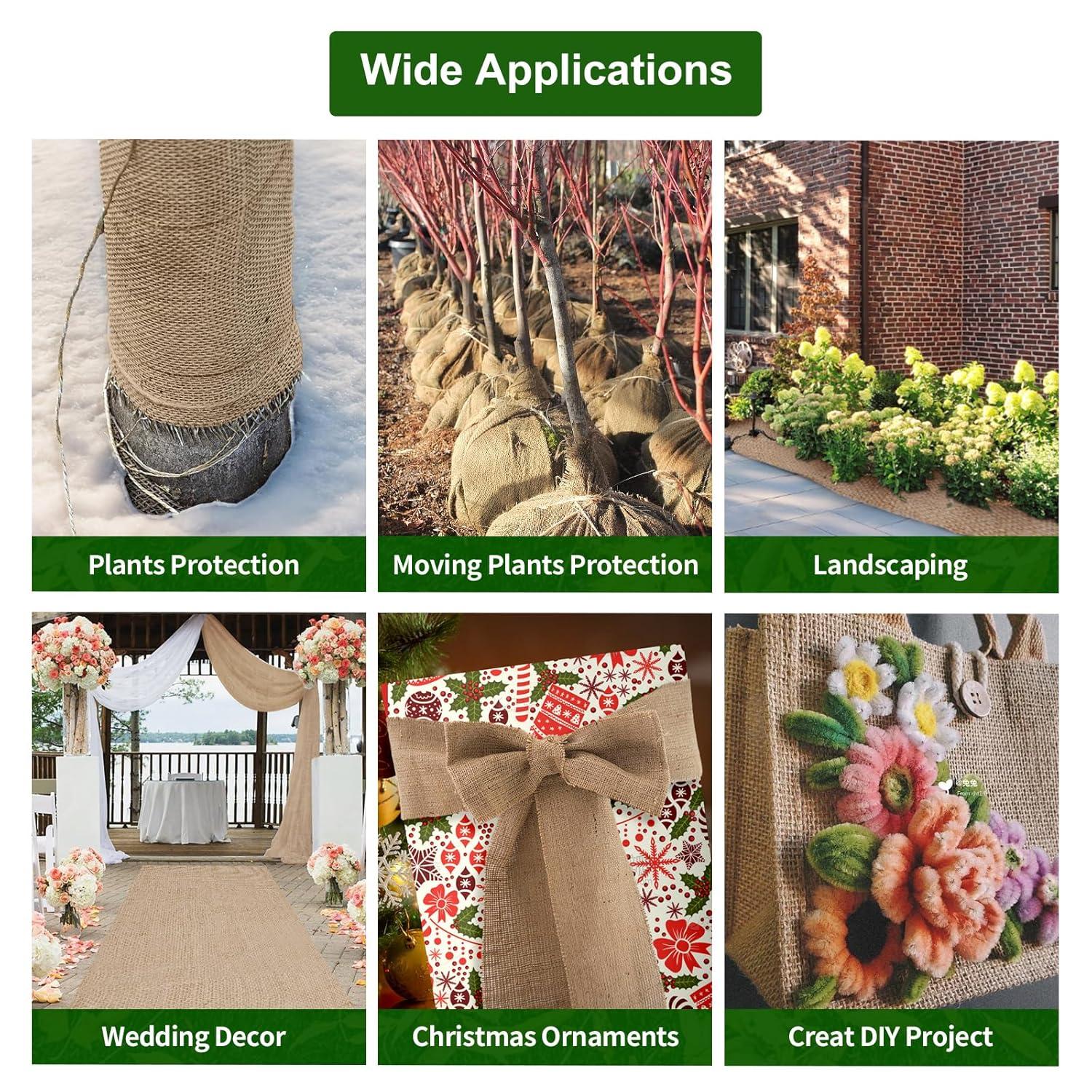 40 in. x 15 ft. Gardening Burlap Roll - Natural Burlap Fabric for Weed Barrier, Tree Wrap Burlap, Rustic Party Decor