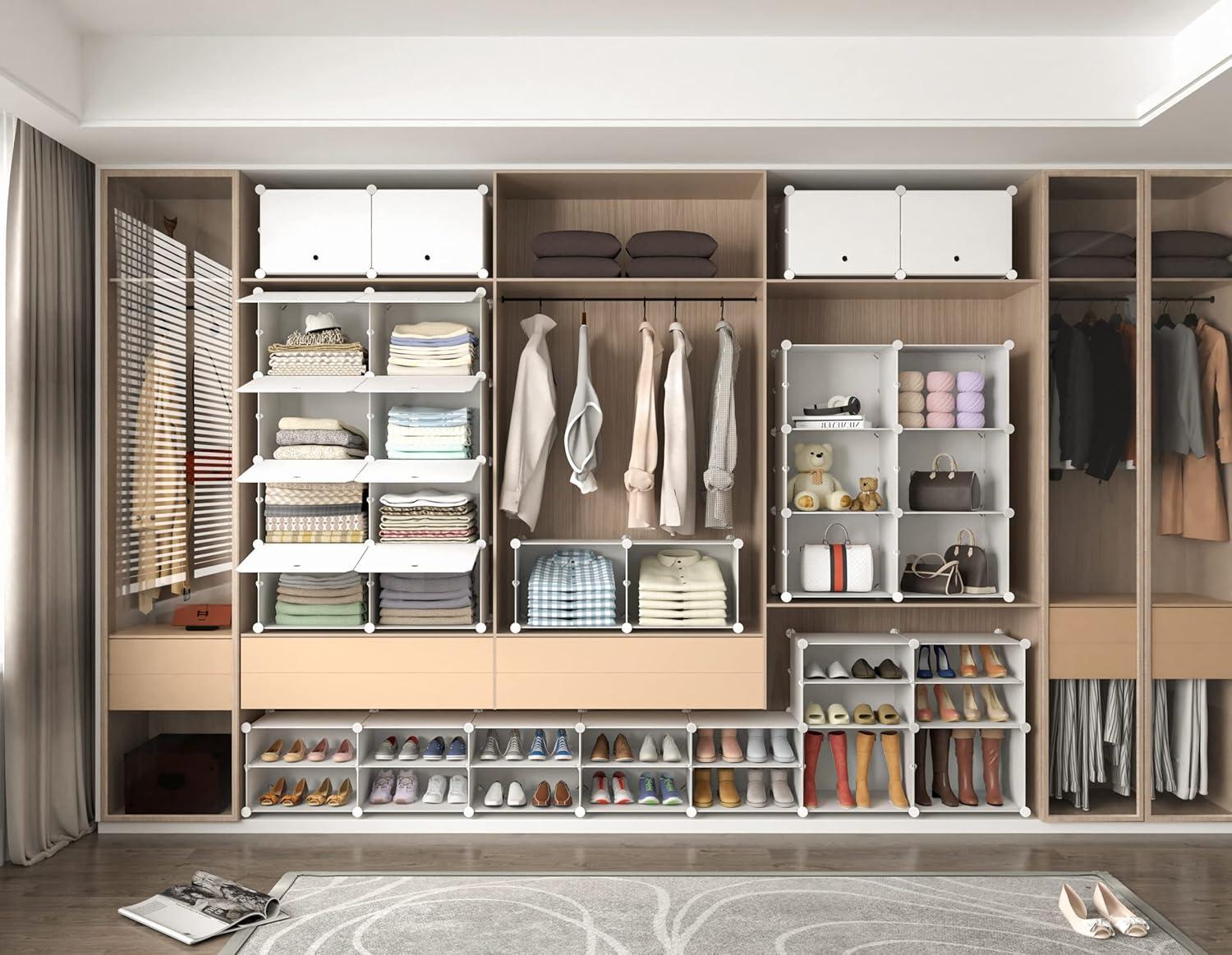 Shoe Rack, 8 Tier Shoe Storage Cabinet with Door, 32 Pair Shoe Organizer Shelves for Closet Hallway Bedroom Entryway, White