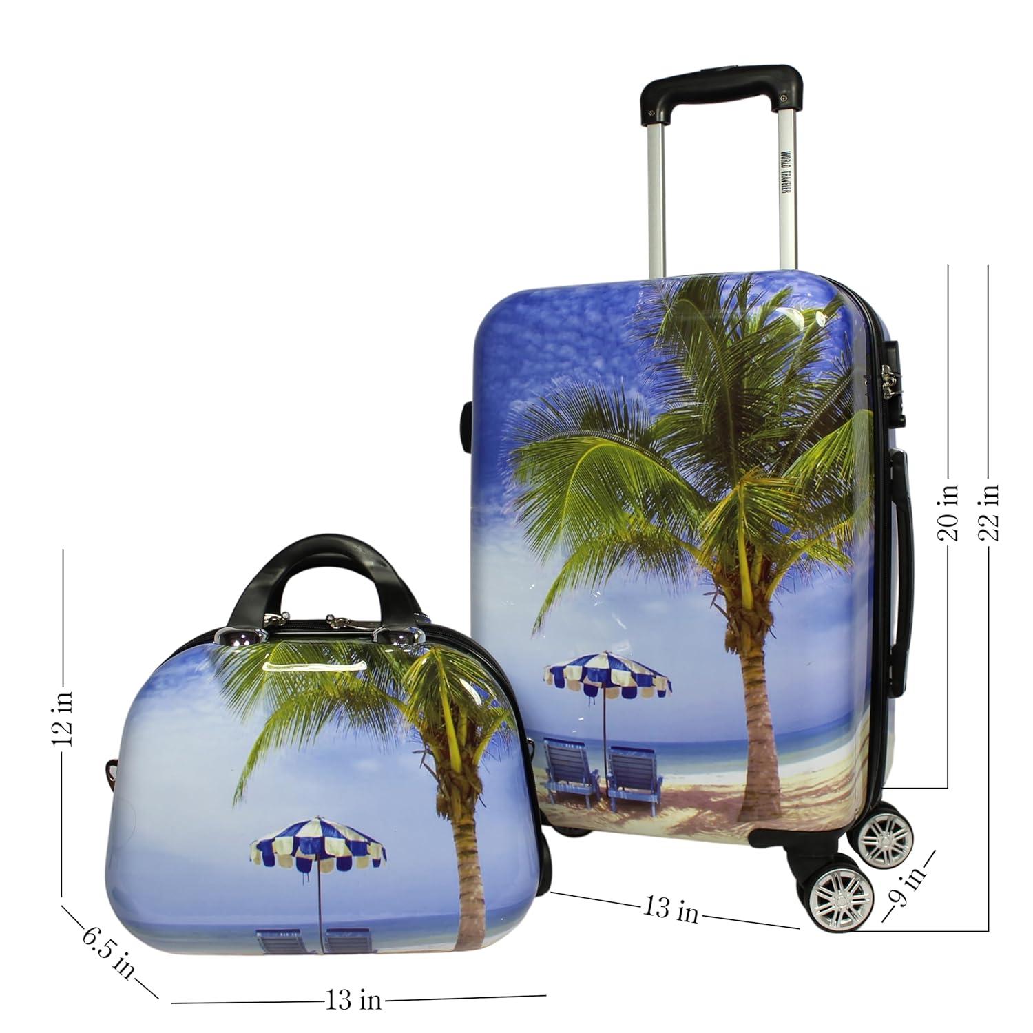 World Traveler Palm Tree 2-Piece Hardside Carry-On Spinner Luggage Set