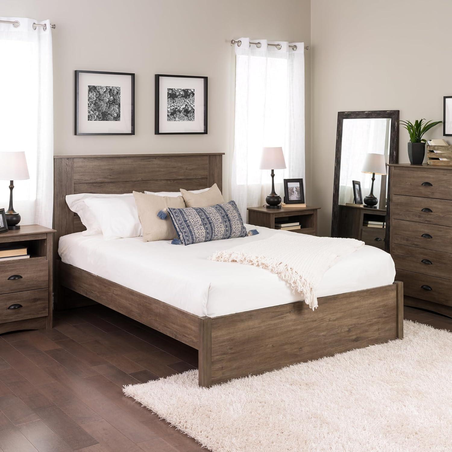 Elegant Drifted Gray Queen Platform Bed with 4-Drawer Storage