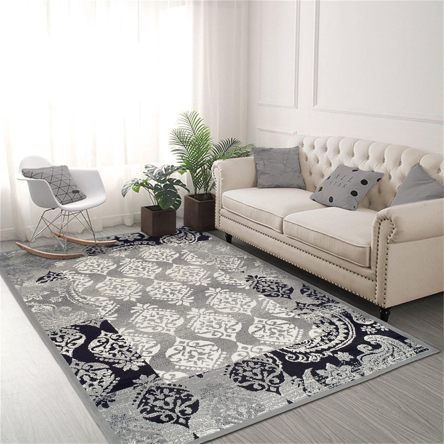 Superior Mystique 5' x 8' Indoor Area Rug, Modern Damask Rugs For Living Room Bedroom, Black-Gray