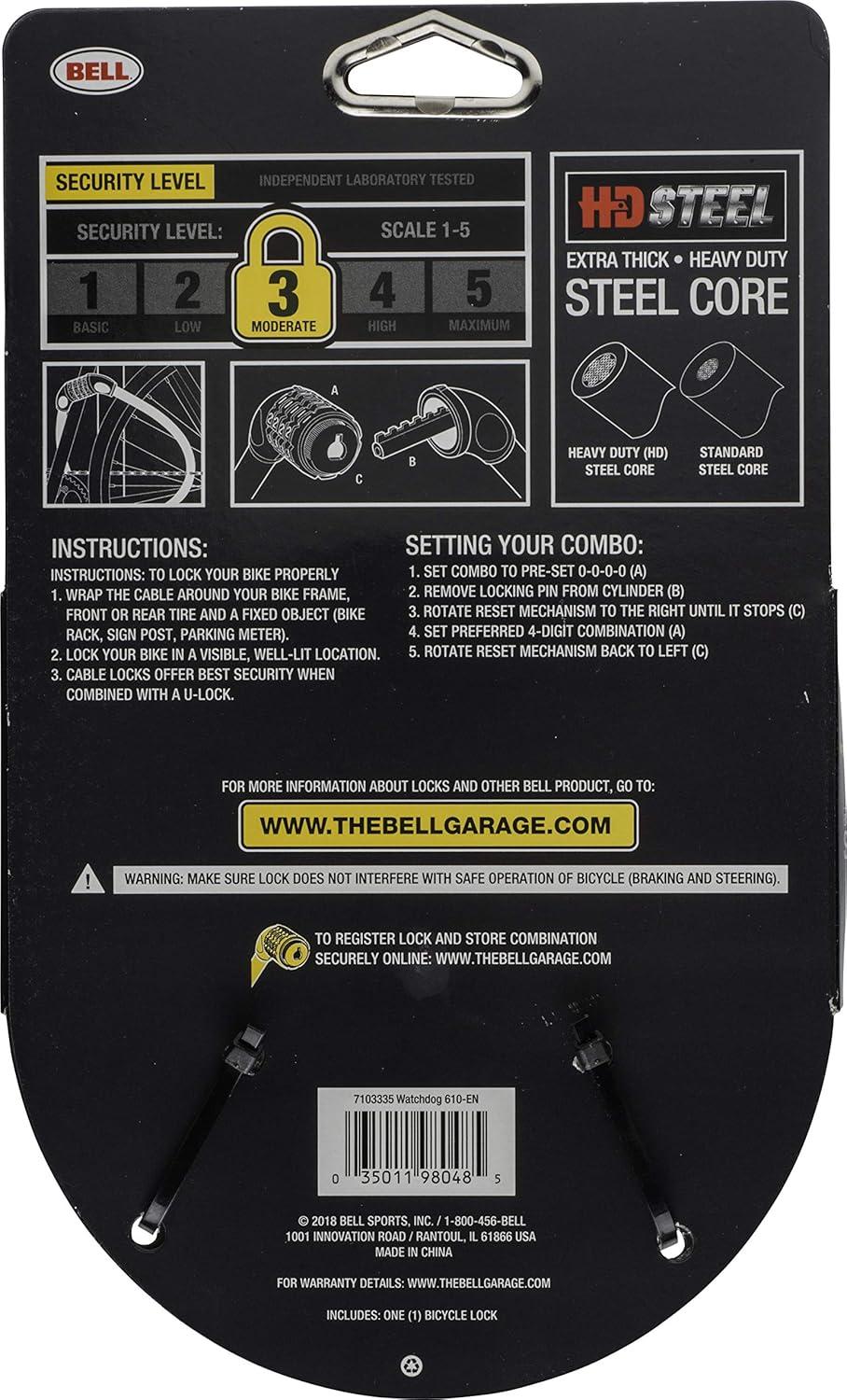 Black Heavy-Duty Steel Combo Cable Lock for Bikes