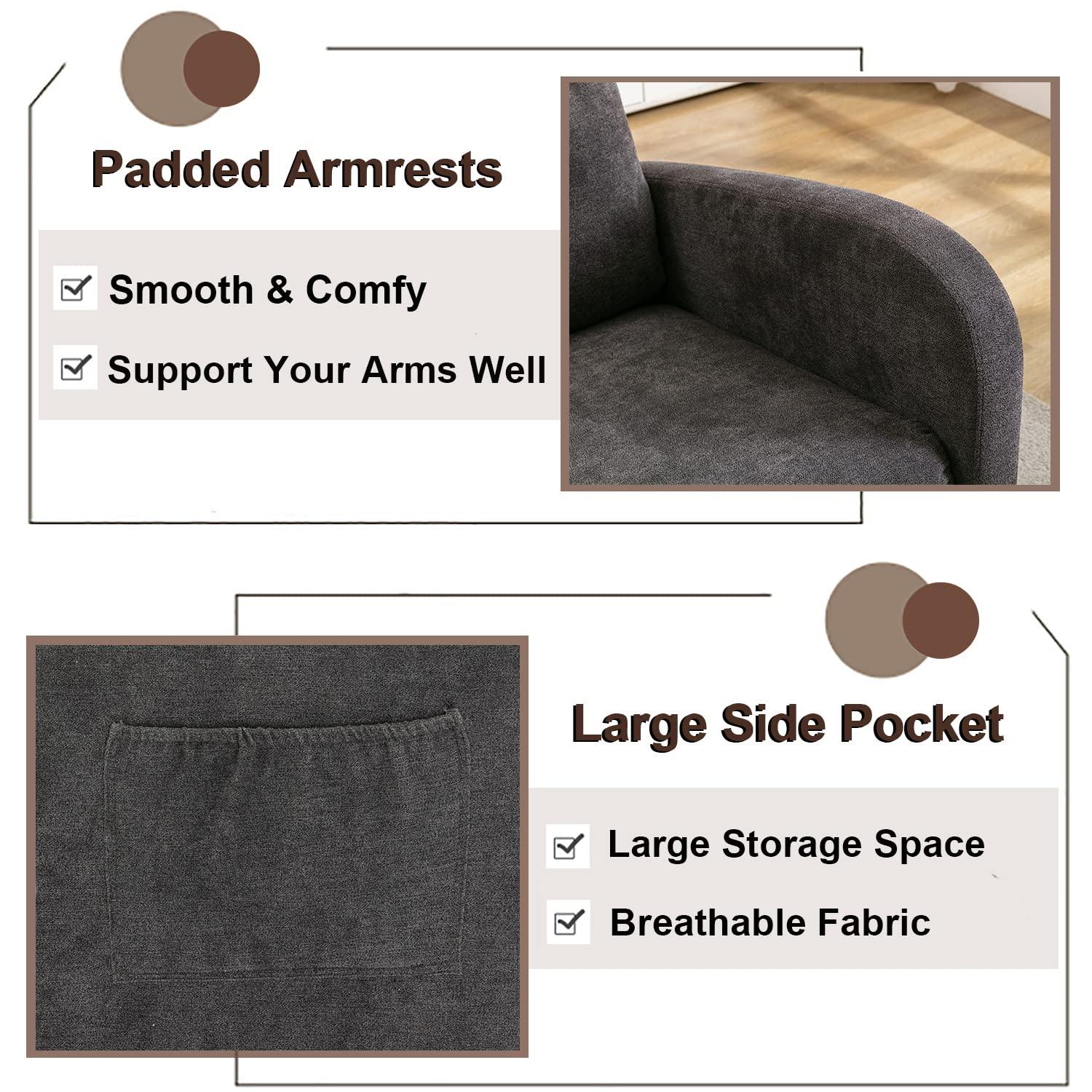Antetek Modern Accent Rocking Chair, Upholstered Nursery Glider Rocker, Comfy Armchair with Side Pocket, Living Room Lounge Arm Chair, High Backrest with Decorative Buttons, Dark Grey