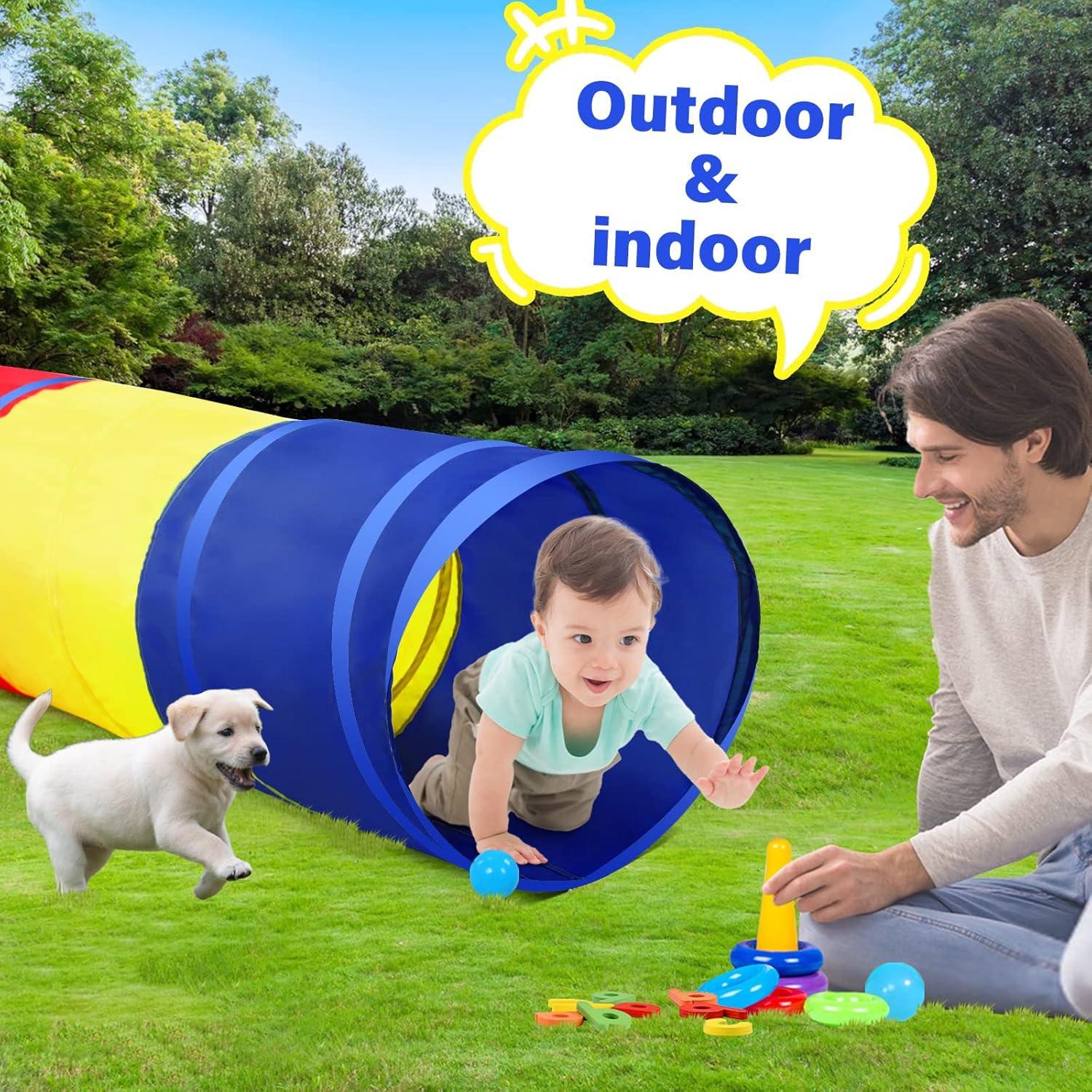 PigPigPen Pop Up Play Tunnel Tent for Toddlers Babies or Dogs, Indoor & Outdoor Toys for Kids Backyard Playset. (Red,Yellow,Blue)