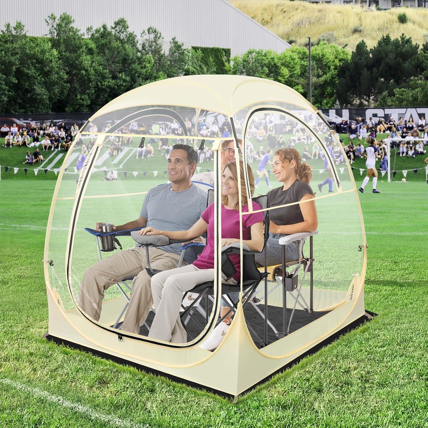 Beige 4-Person Rectangular Camping Bubble Tent with Carry Bag