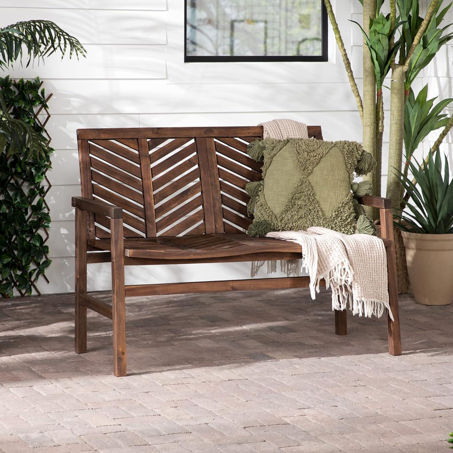 Dark Brown Acacia Wood Chevron Outdoor Loveseat Bench