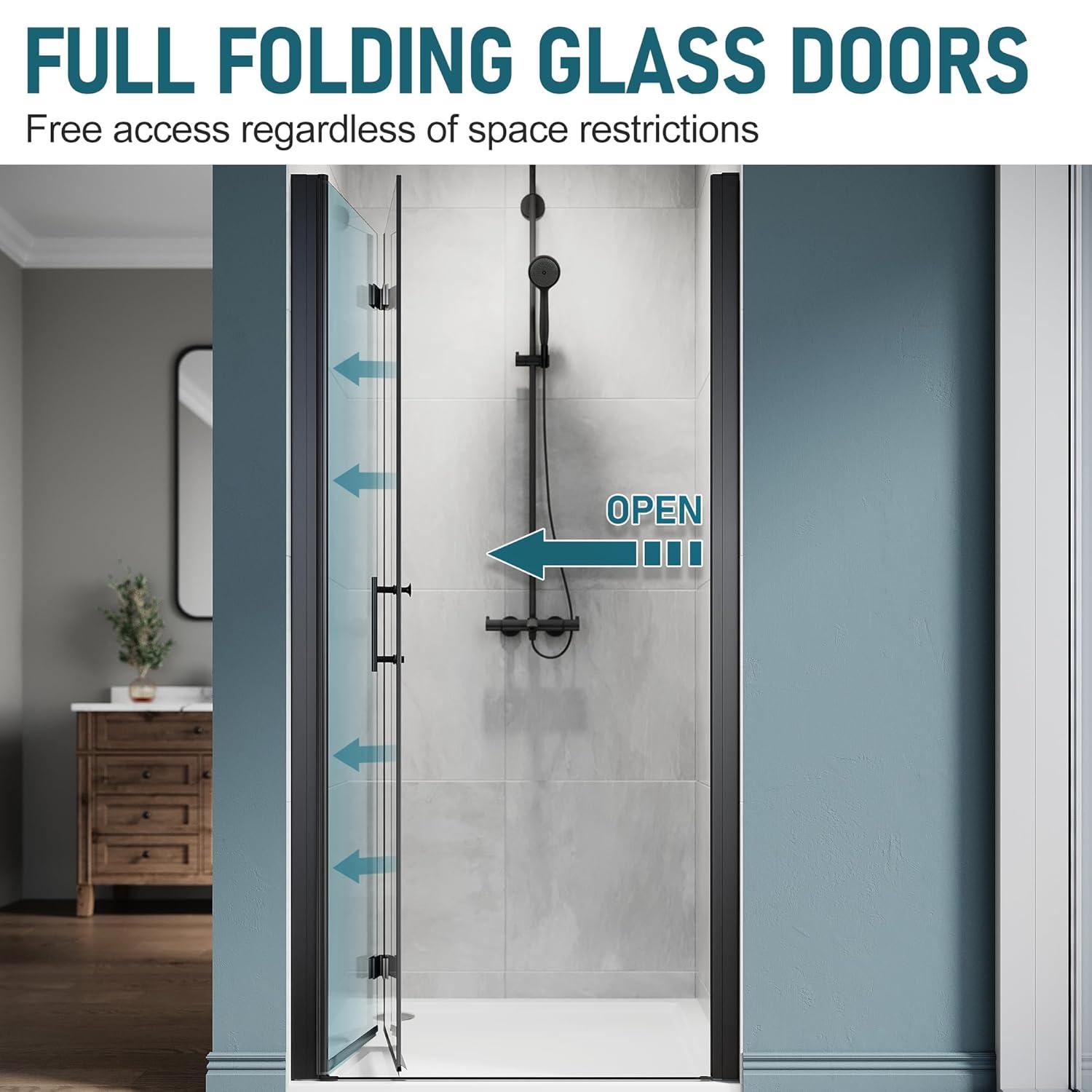 Sarlai 30 - 31 3/8" W x 72" H BiFold Frameless Glass Shower Door with Clear Tempered Glass S-SD3072BF-CH