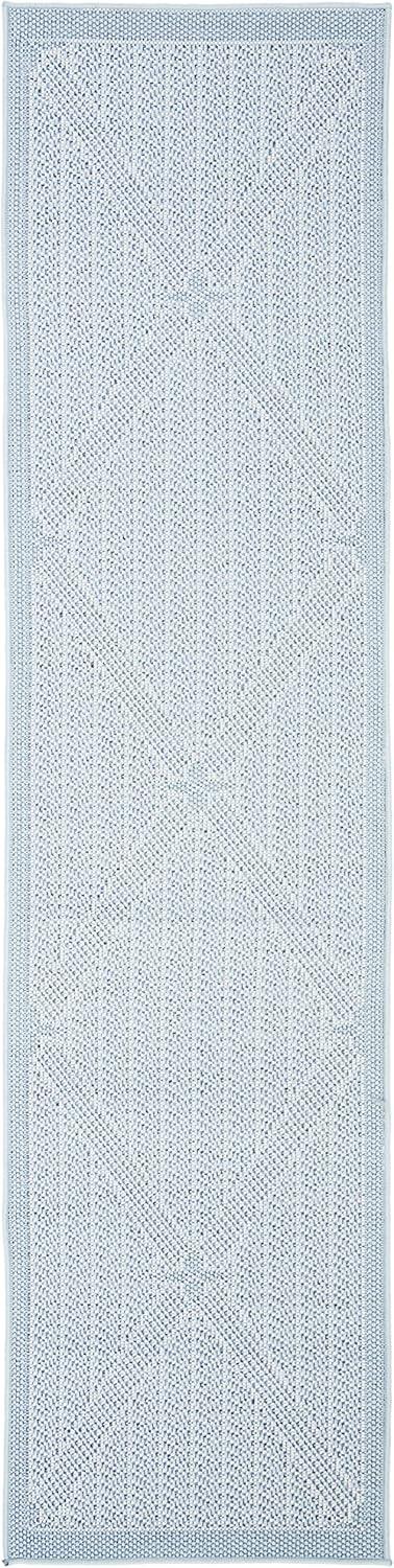 SAFAVIEH Bermuda Carleen Geometric Indoor/Outdoor Runner Rug, Light Blue/Ivory, 2' x 10'