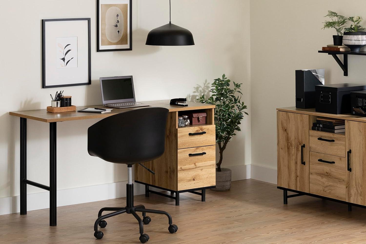 Nordik Oak Wood Desk with Drawer and Filing Cabinet