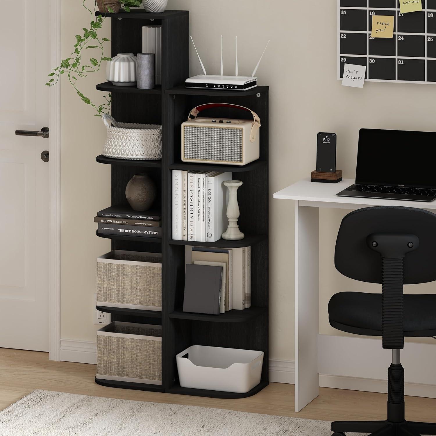 Black Composite Wood 5-Tier Corner Bookcase