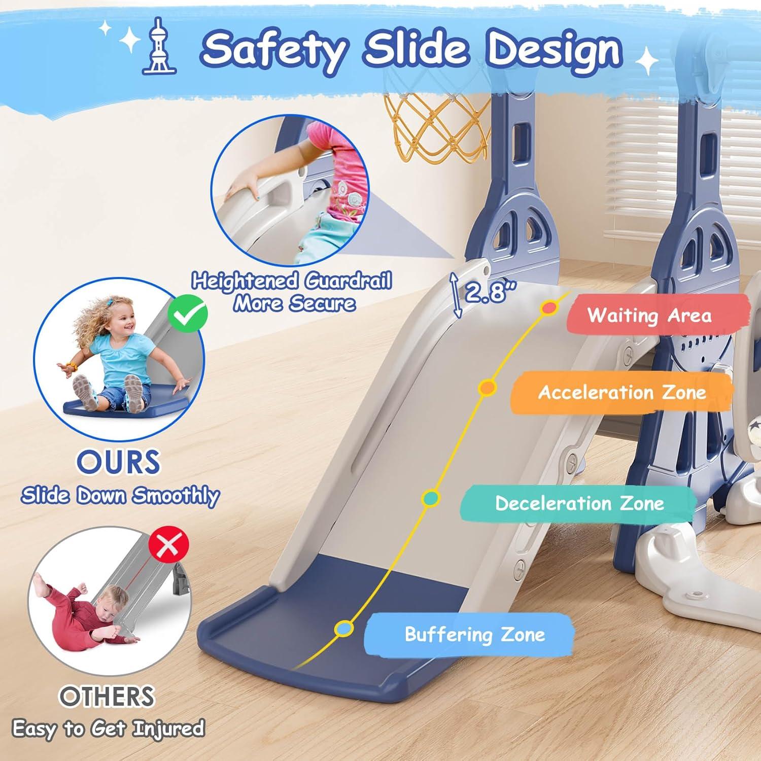 Suteck 4 in 1 Toddler Slide, Kids Slide with Climber and Swing Outdoor Indoor Slide Playset