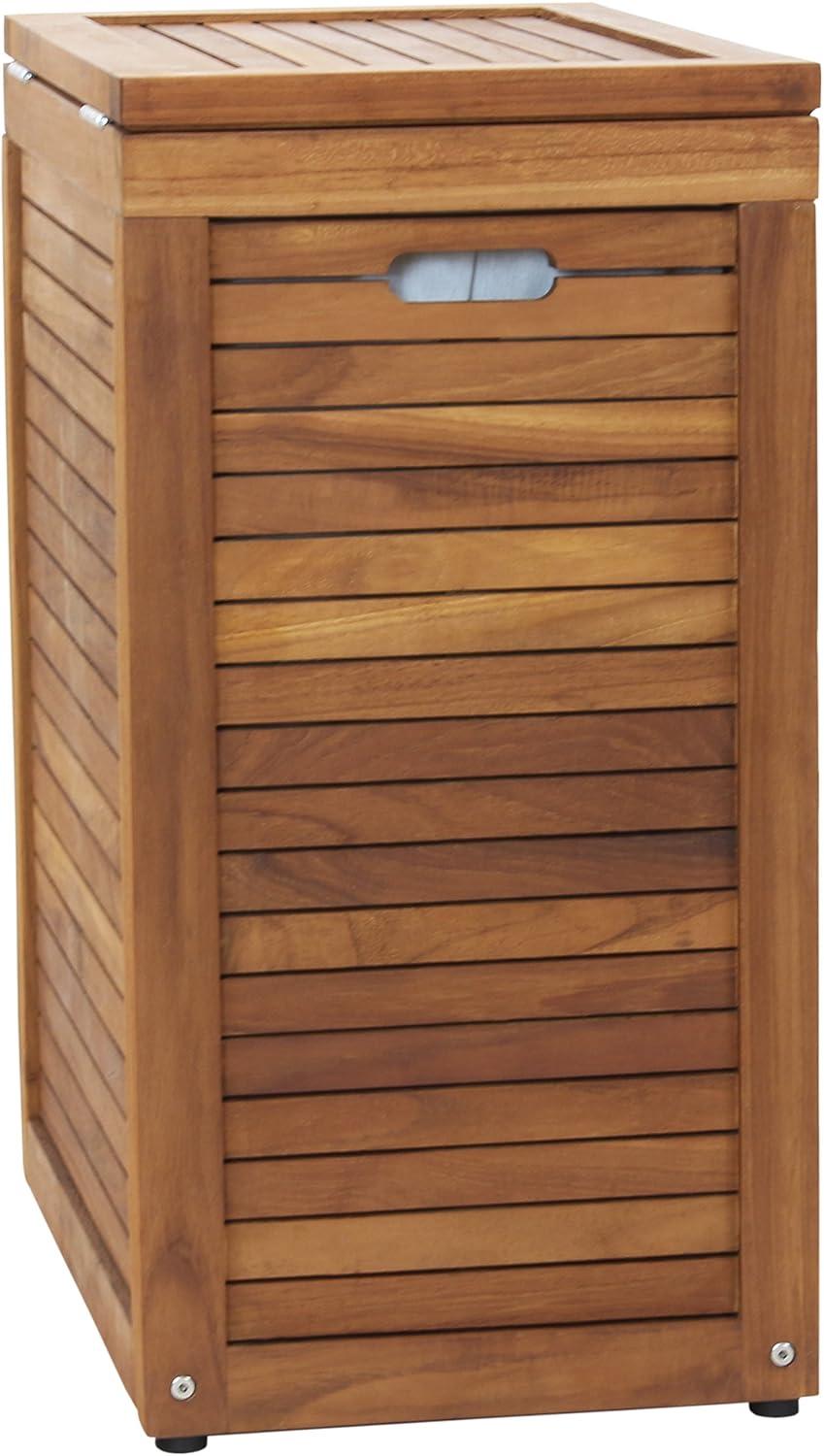 Aqua Teak Moti Wood Laundry Hamper with Handles