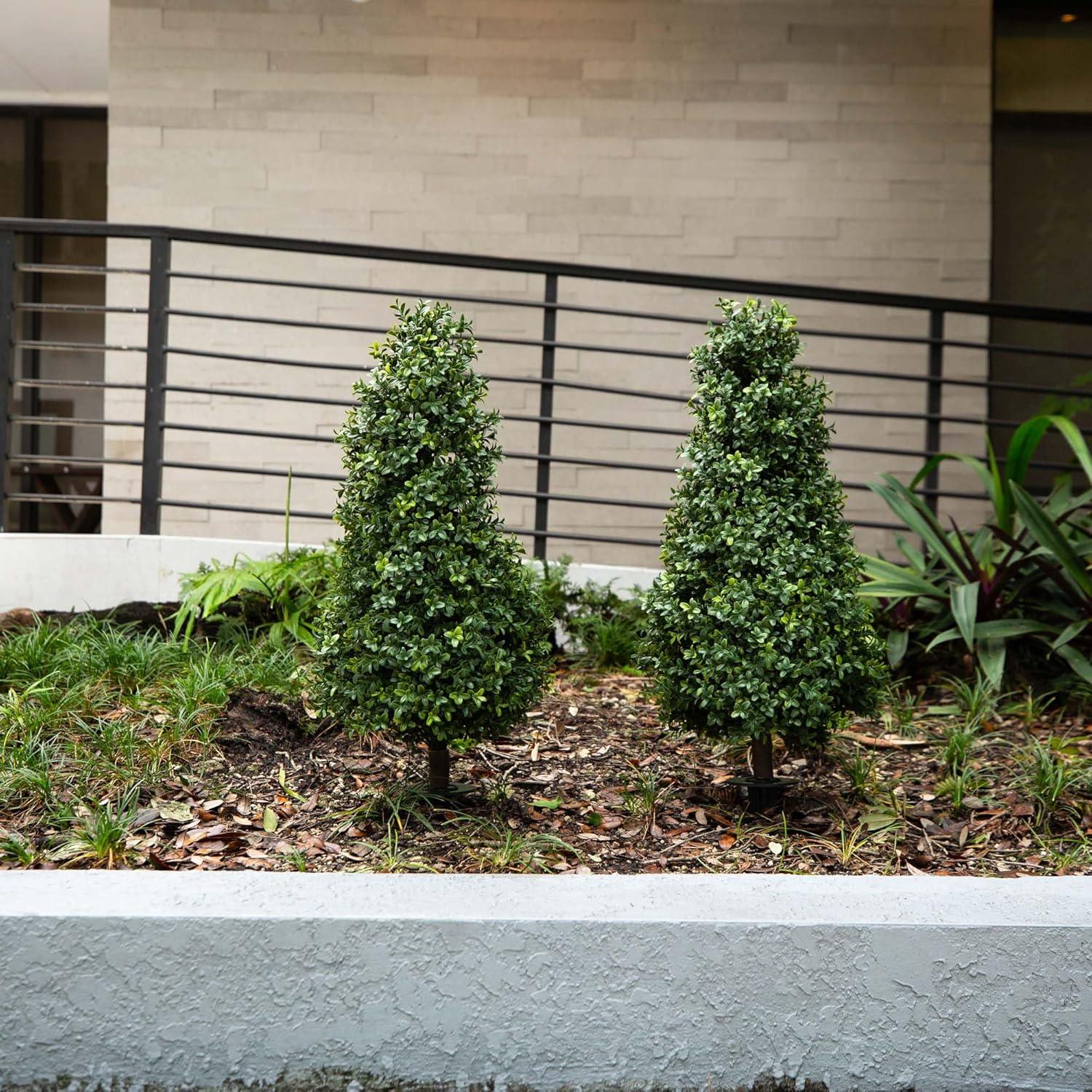Nearly Natural Boxwood Plant with Integrated Ground Stake (Indoor/Outdoor) - Set of 2