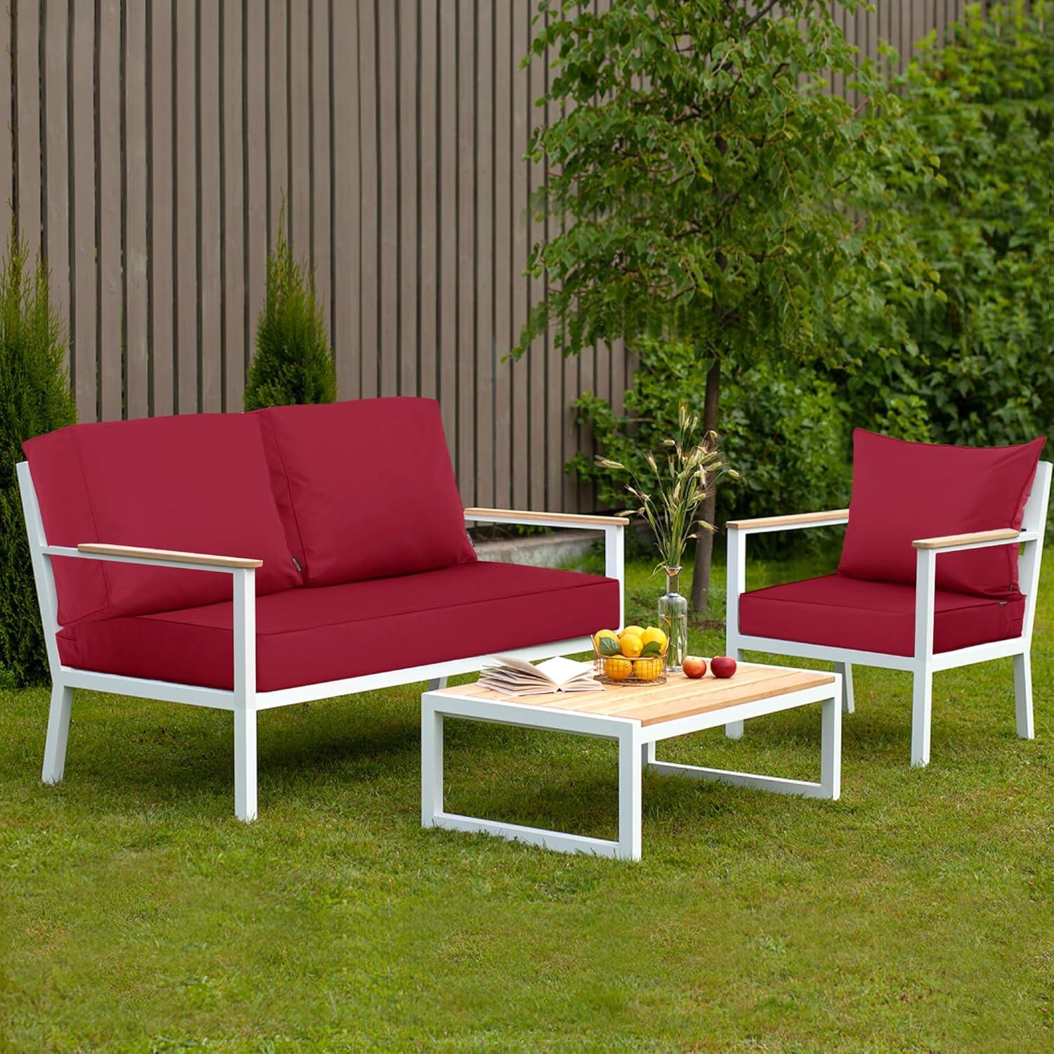 Loveseat Cushion for Outdoor Furniture, Fade and Weather Resistant Deep Seat and Backrest Cushion Set for Patio Couch, 46x24 Inch, Burgundy