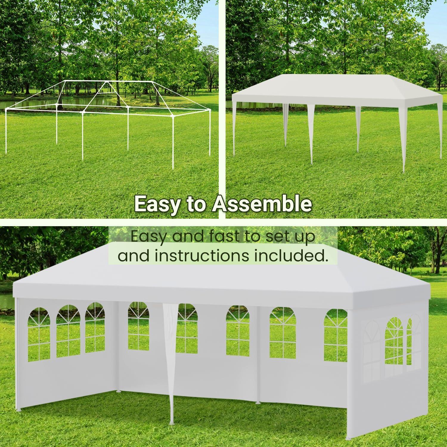 Outdoor 10' x 20' Gazebo Canopy Tent with 4 Removable Walls - White