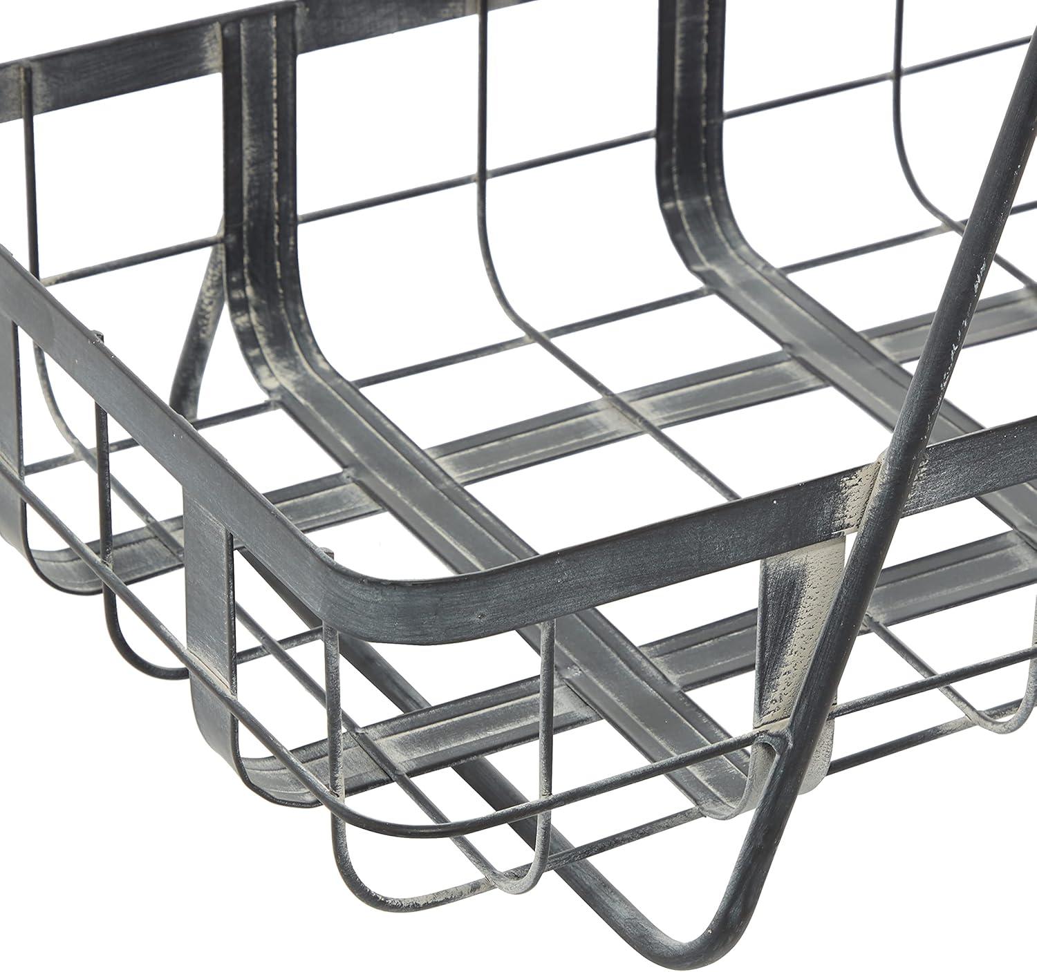 DecMode 25", 22"H Black Metal Wire Grid Storage Basket with Wheels and Handles, 2-Pieces