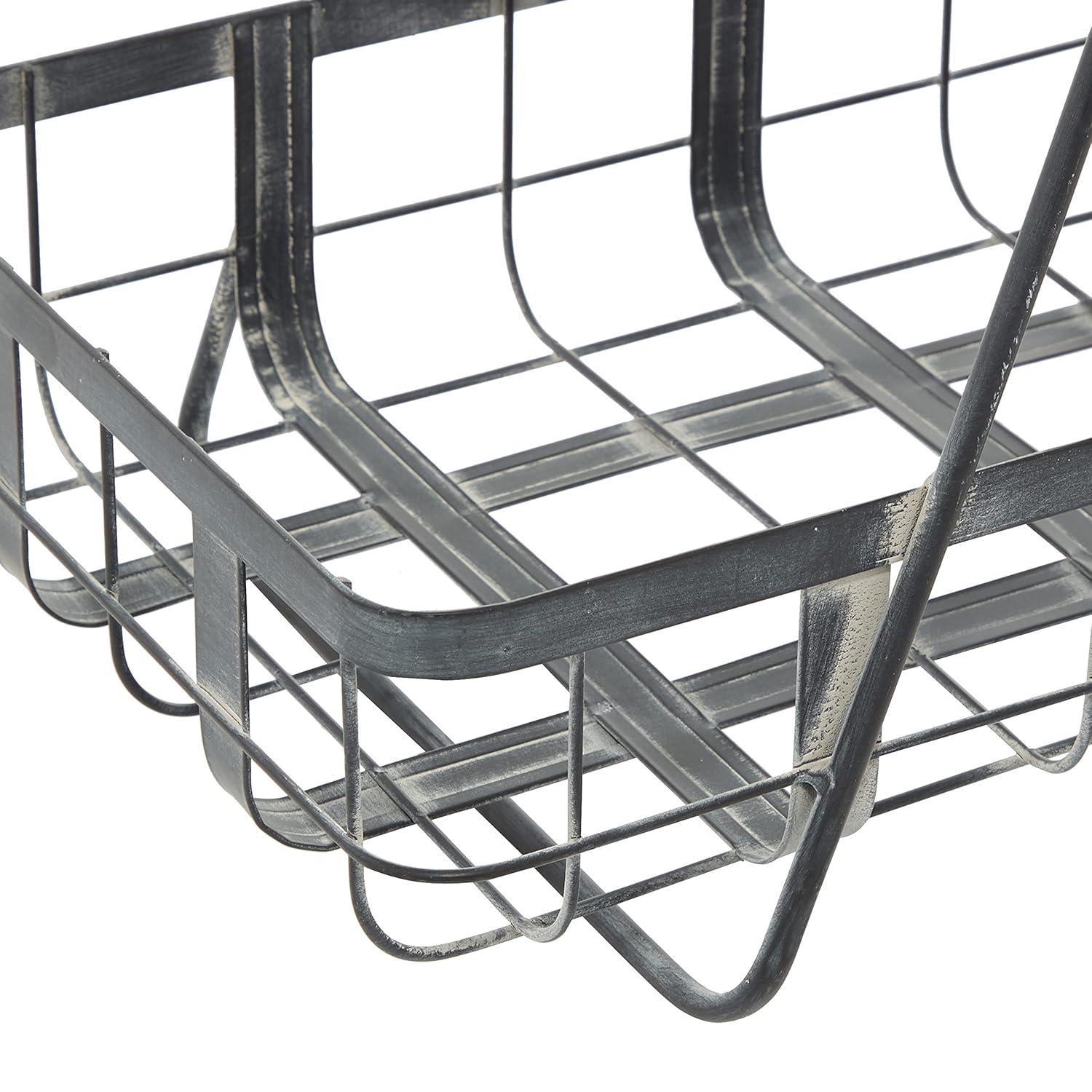 DecMode 25", 22"H Black Metal Wire Grid Storage Basket with Wheels and Handles, 2-Pieces
