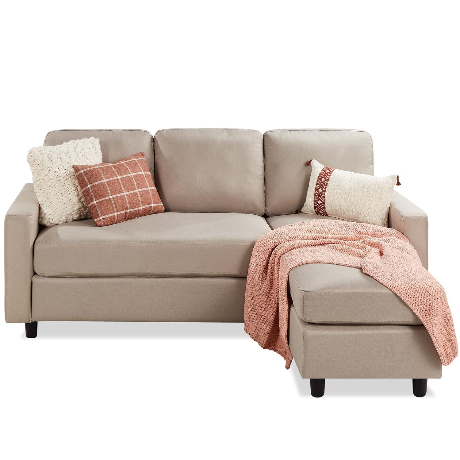 Best Choice Products Linen Sectional Sofa Couch w/ Chaise Lounge, Reversible Ottoman Bench - Beige