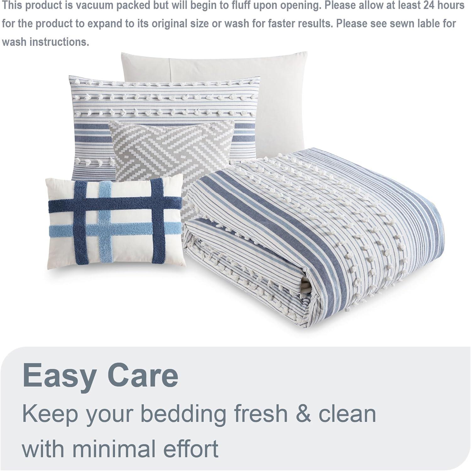 Rukai 100% Cotton Diamond Clip Jacquard 3D Fringe Texture 5-Piece Comforter Set