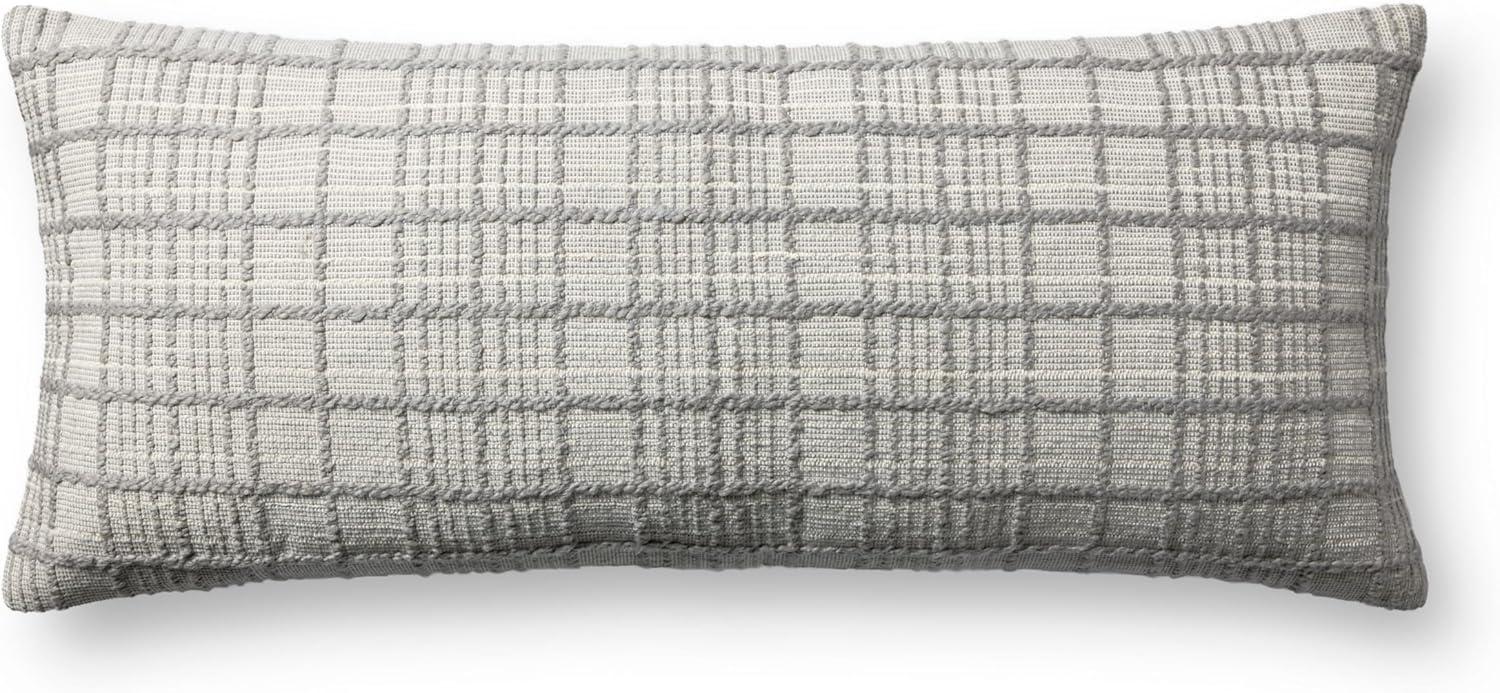 Grey Cotton Windowpane Check Lumbar Pillow 13'' x 35''