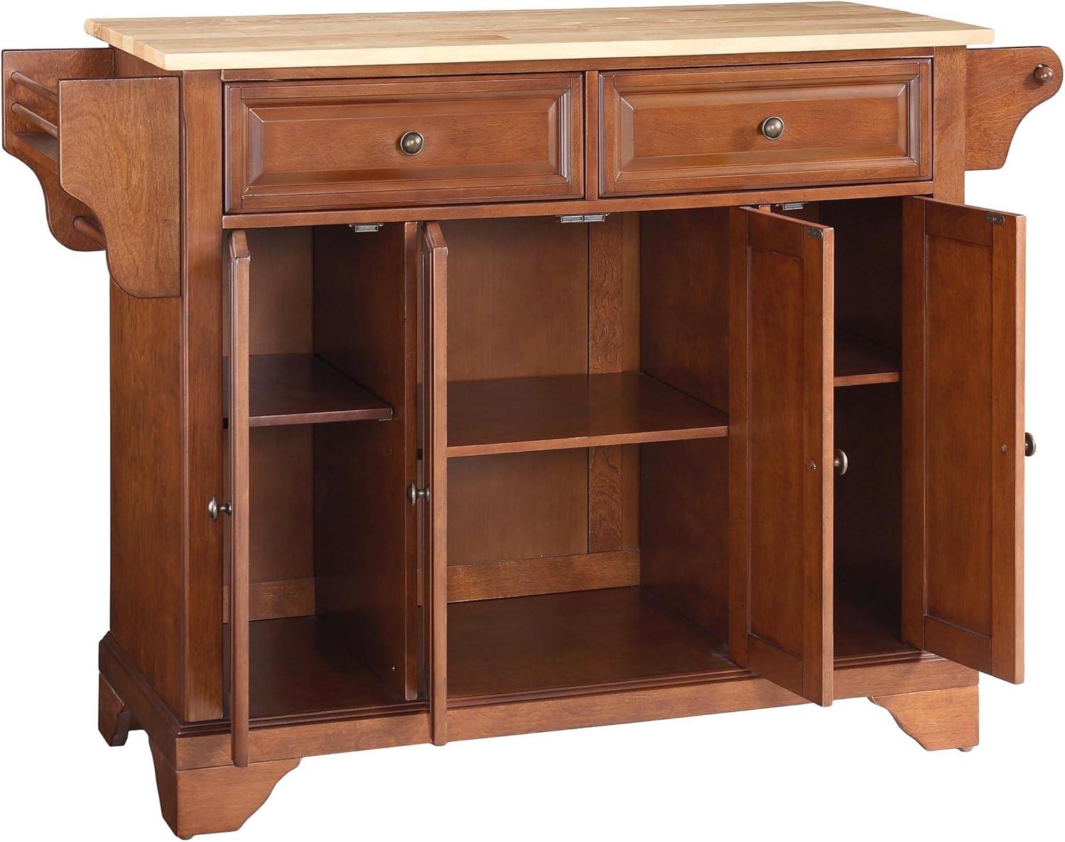 Crosley Lafayette Wood Top Full Size Kitchen Island/Cart Cherry/Natural: With Adjustable Shelves, Towel Bar, 5 Drawers
