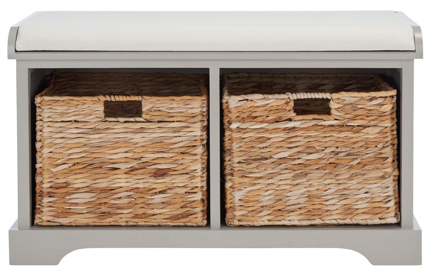 Freddy Wicker Storage Bench - AMH5736 - Vintage Grey - Safavieh