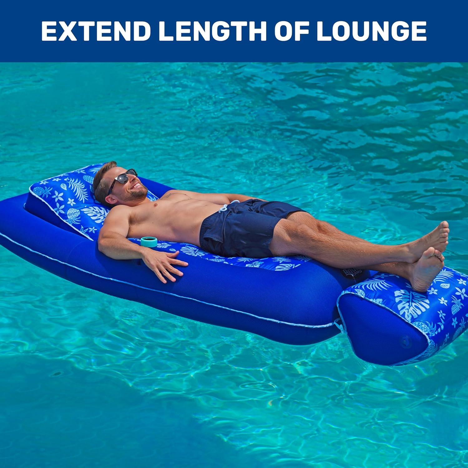Aqua Leisure Premium Convertible Recliner Water Floats and Inflatables - Pineapple/Hibiscus Royal Blue