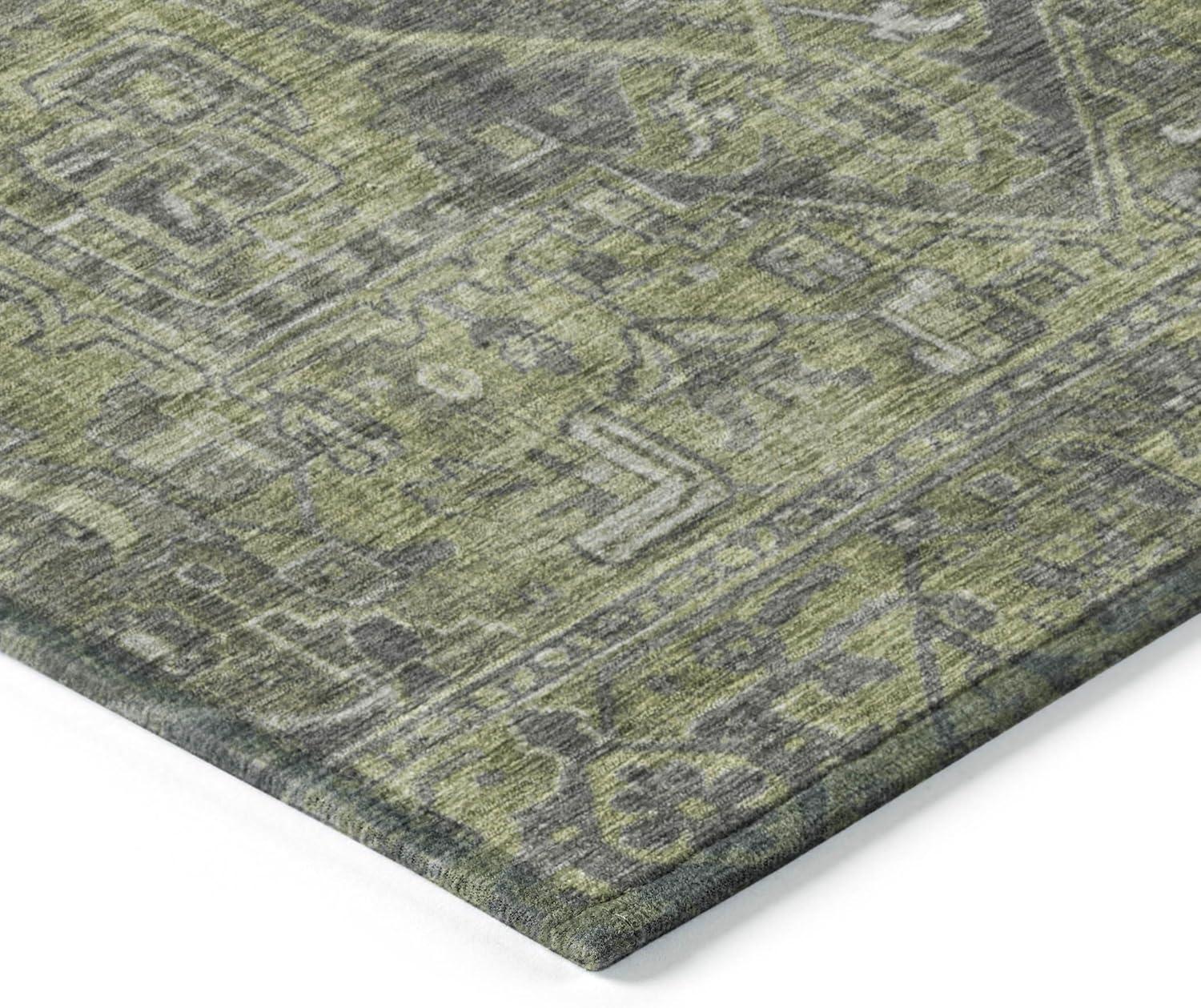 Green Synthetic Oriental 9' x 12' Washable Area Rug