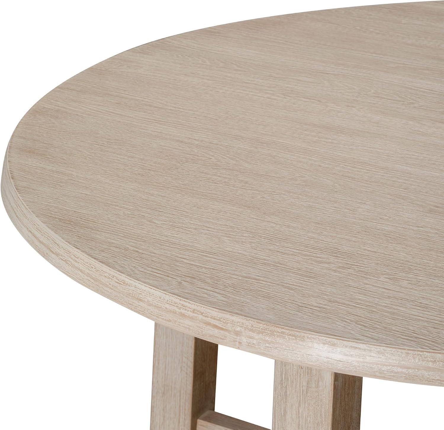 Maven Lane Sasha Round Wooden Dining Table in Weathered White Finish