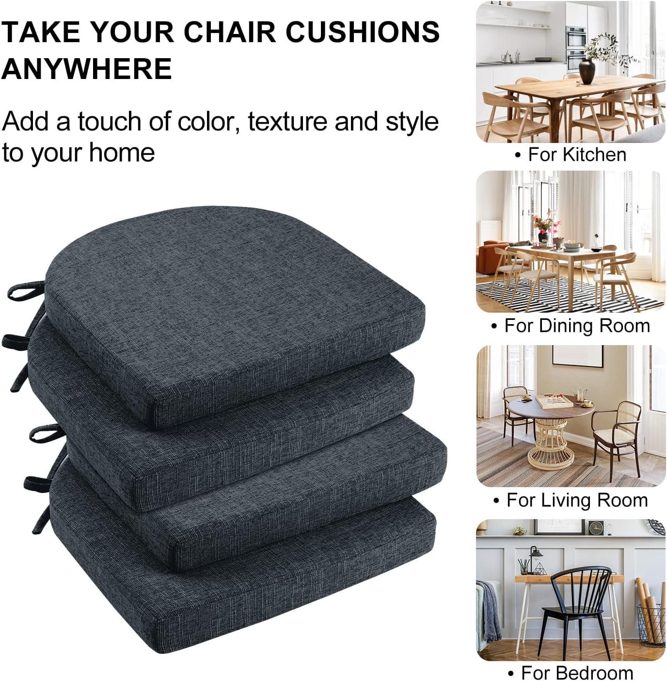 Chair Cushions for Dining Chairs 4 Pack - Kitchen Chair Cushions with Ties and Non-Slip Backing - Dining Chair Pads 16"X16"X2", Navy