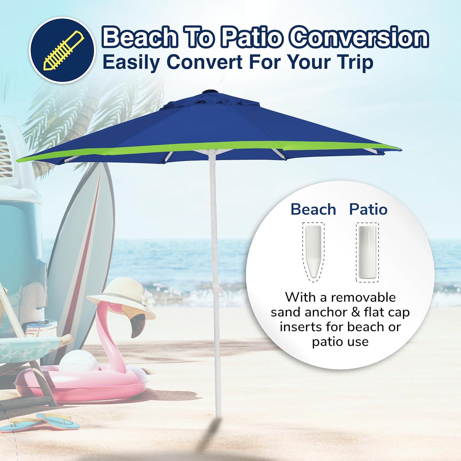 7ft All-In-One Beach Umbrella with UV Protection